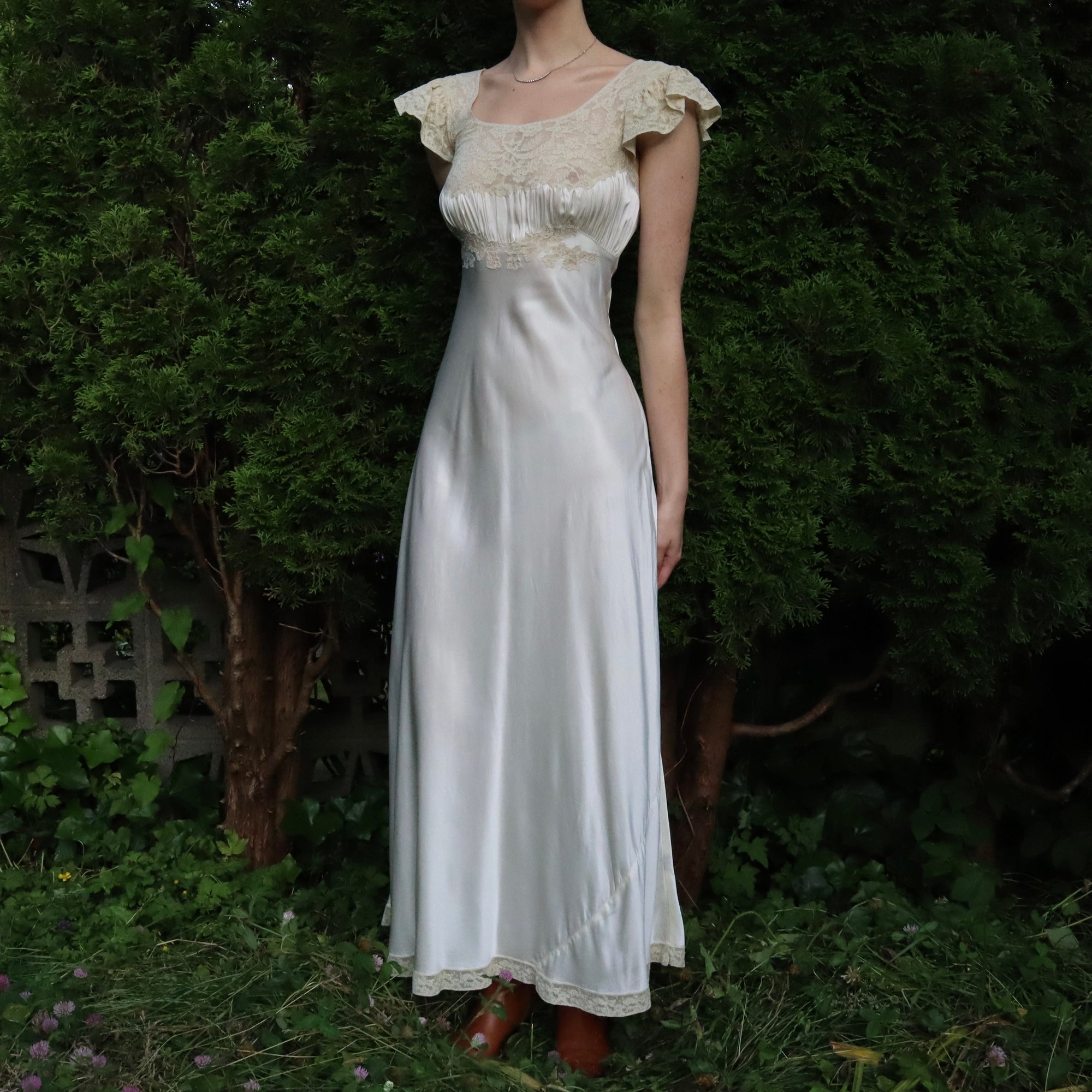 Antique Cream Satin Nightgown 