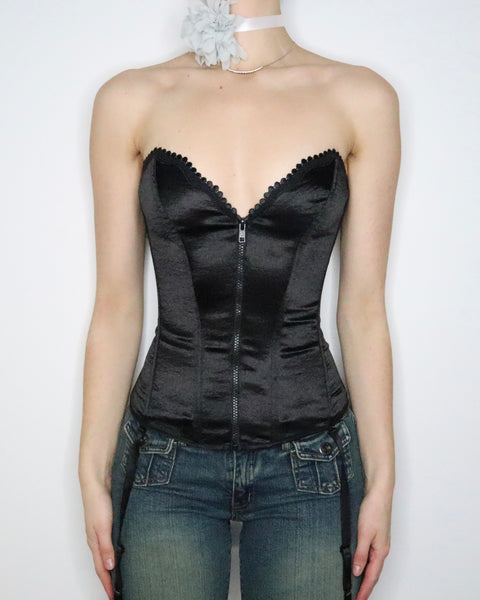Black Zip Up Corset (S-M) - Imber Vintage