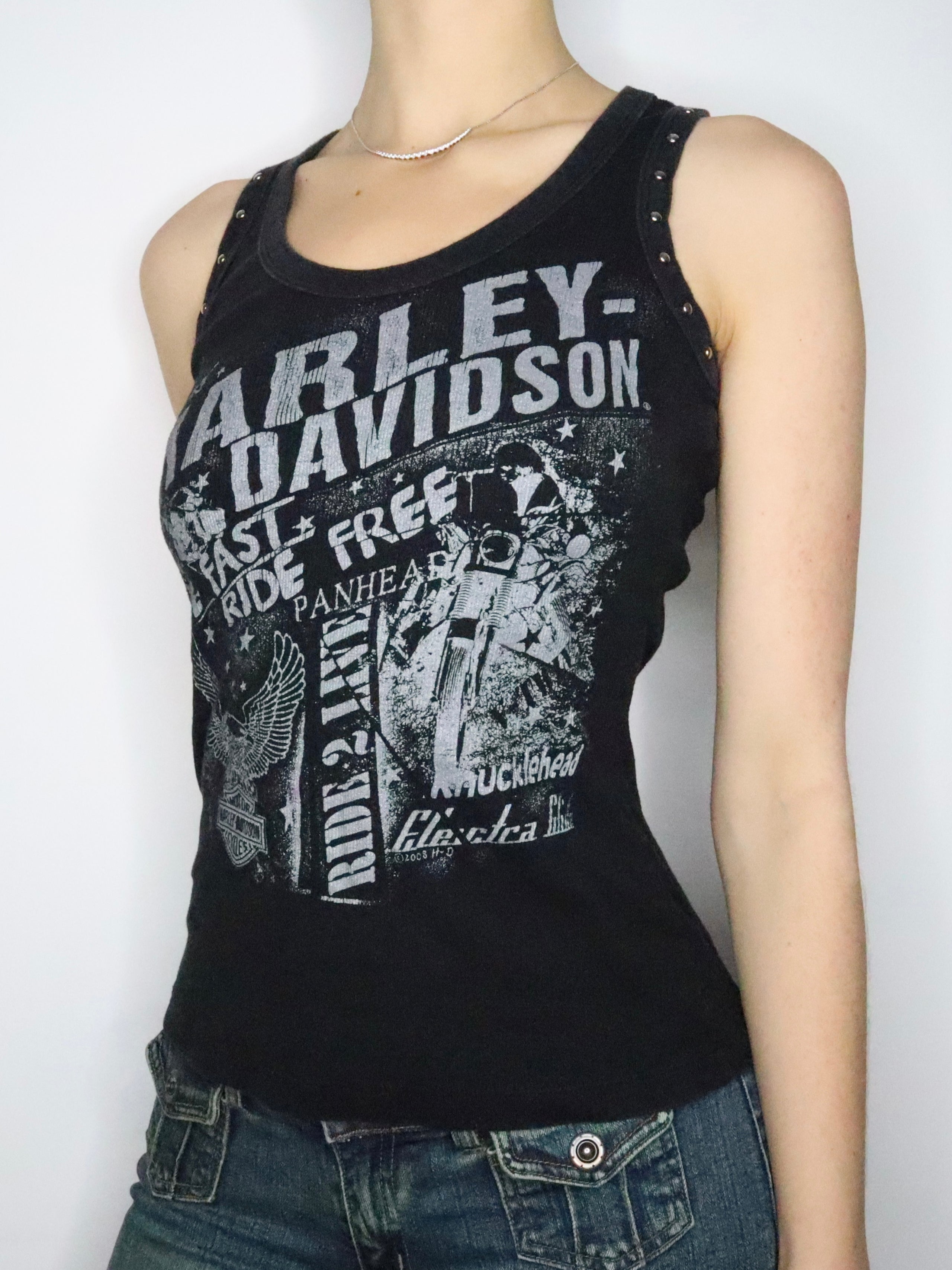 Harley-Davidson Tank Top Made in USA Women's XL cotton black type Vintage Second Hand