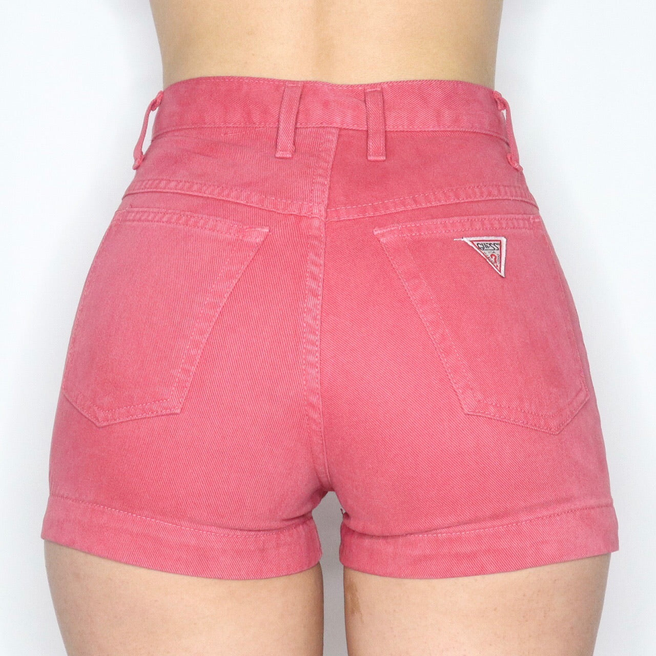 Vintage 80s Guess High Waisted Pale Red Denim Shorts