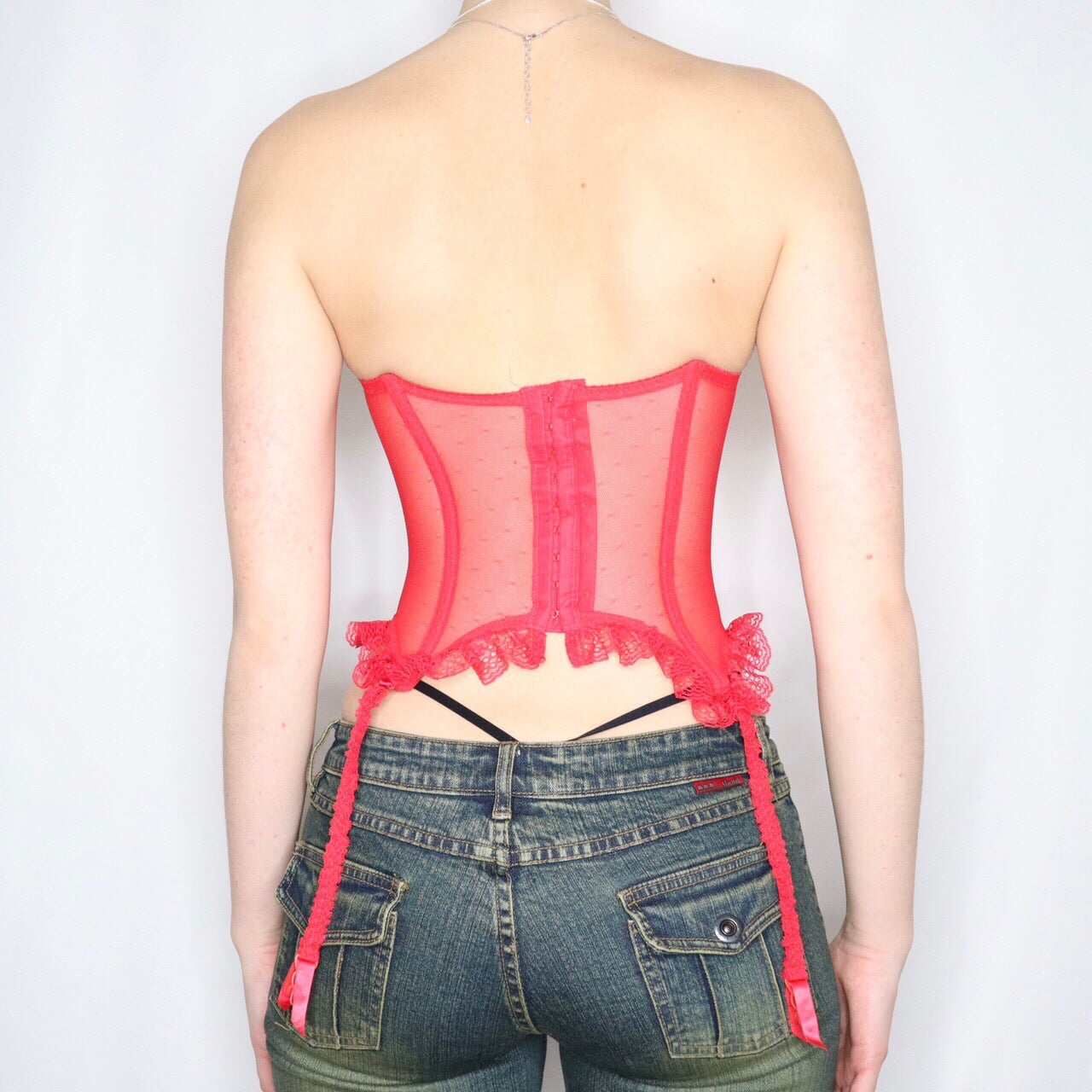 Vintage 80s Red Mesh Lace Corset - Imber Vintage