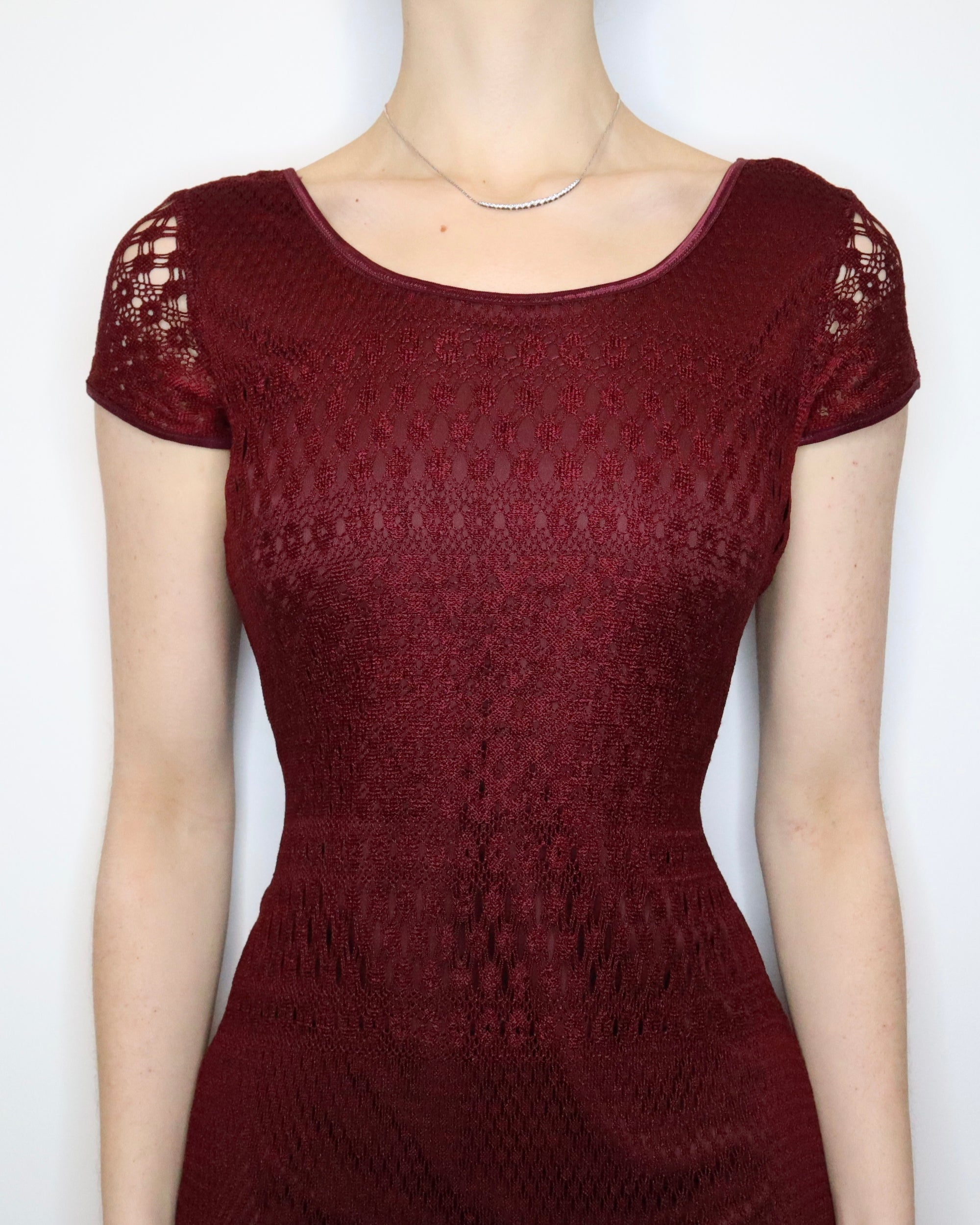 Burgundy Crochet Maxi Dress (Medium) 