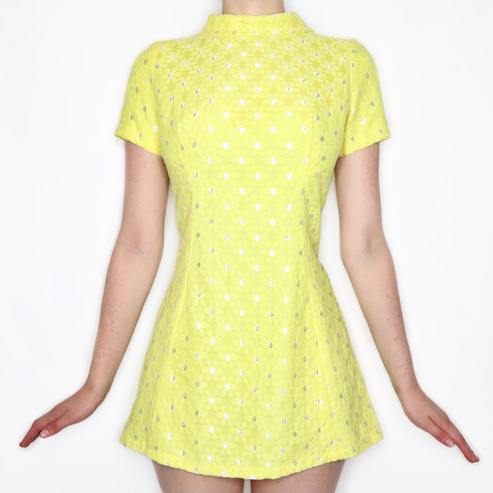 Rare Vintage 1960s Bright Yellow Daisy Mod Mini Dress