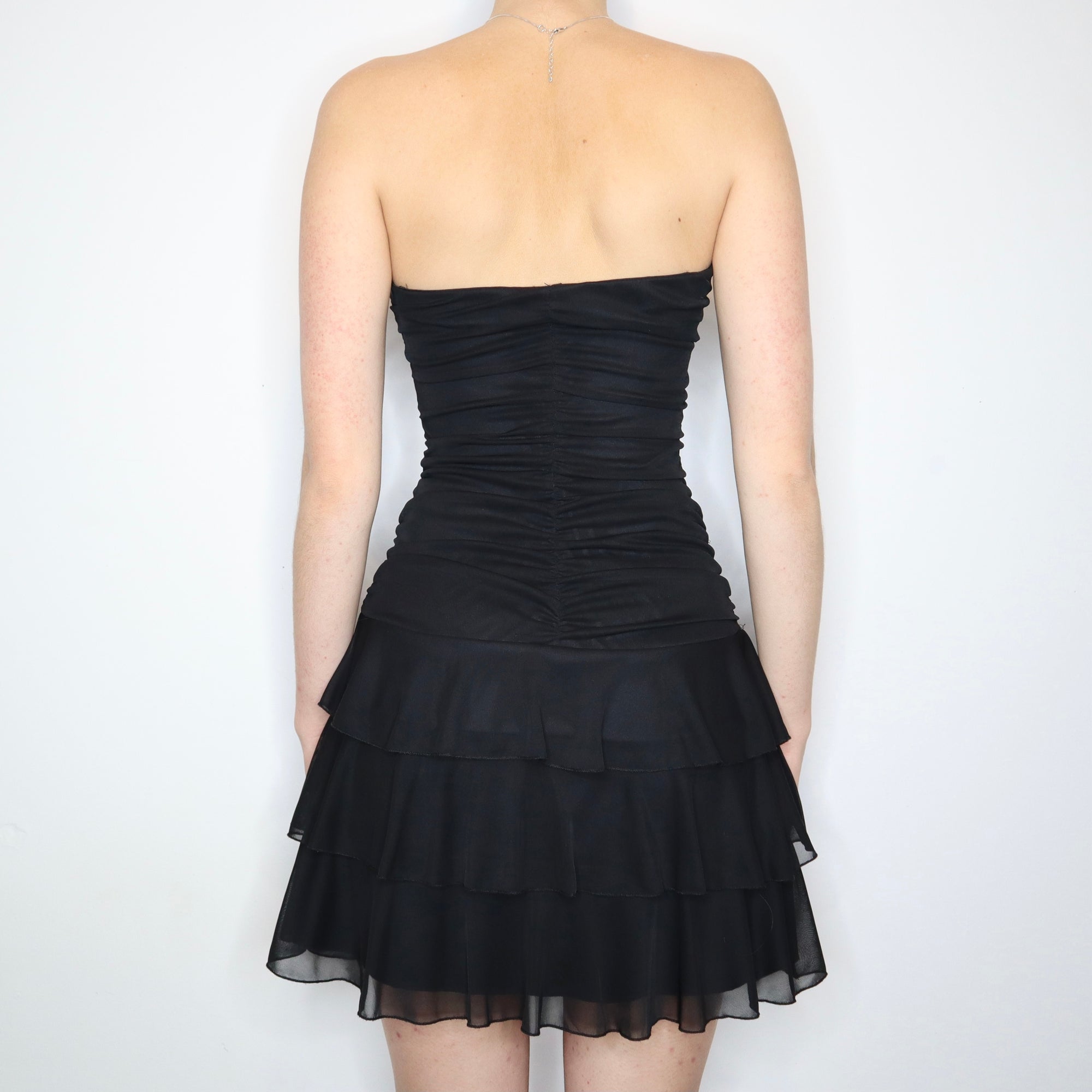 Vintage Y2K Strapless Black Mesh Mini Dress - Imber Vintage