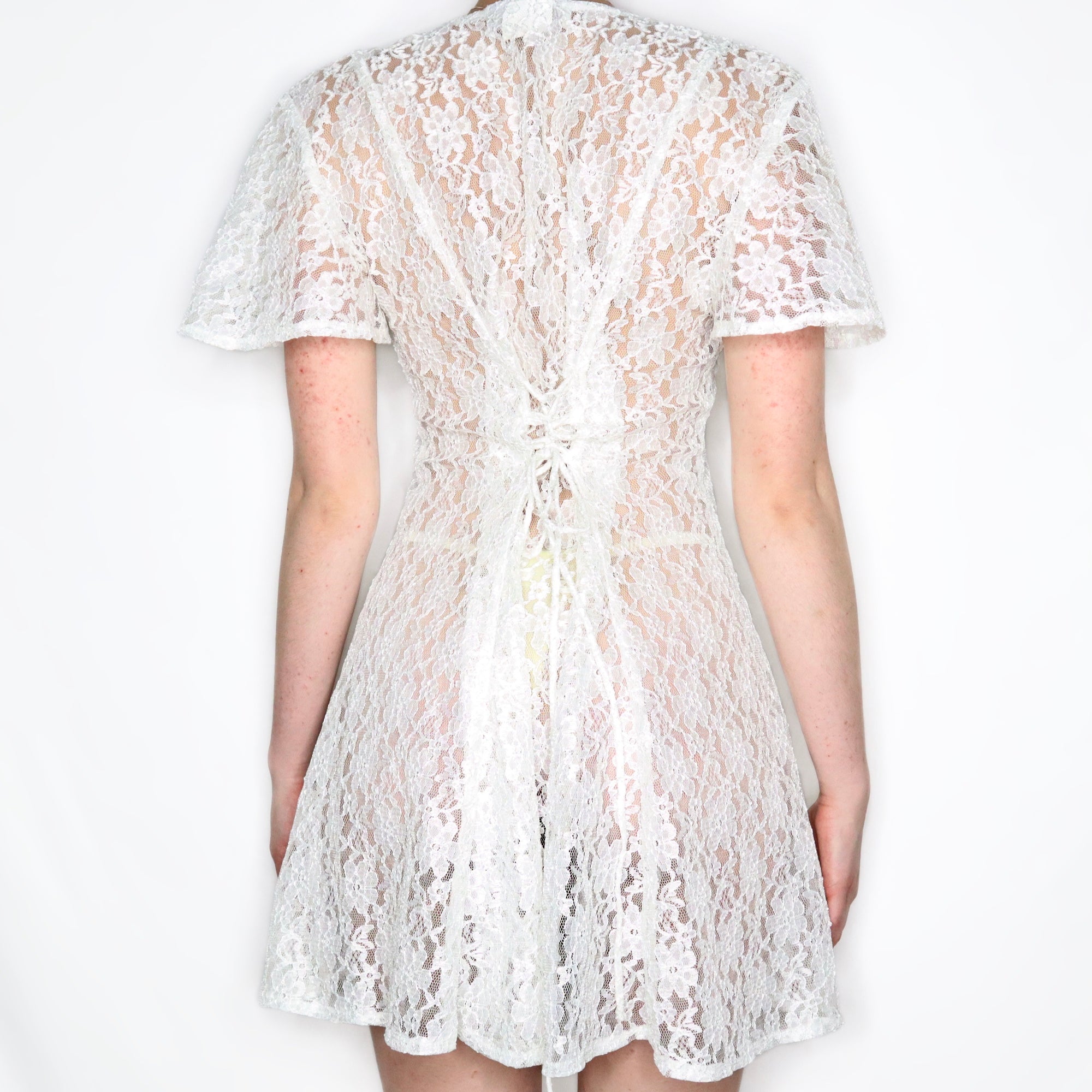 Vintage 80s Angelic Sheer White Lace Dress