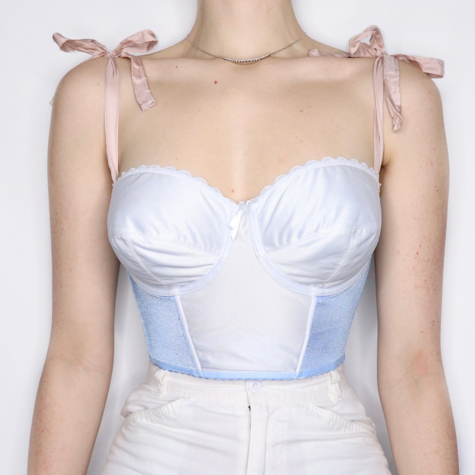 Vintage 90s Hand Dyed Pale Blue Cropped Bustier