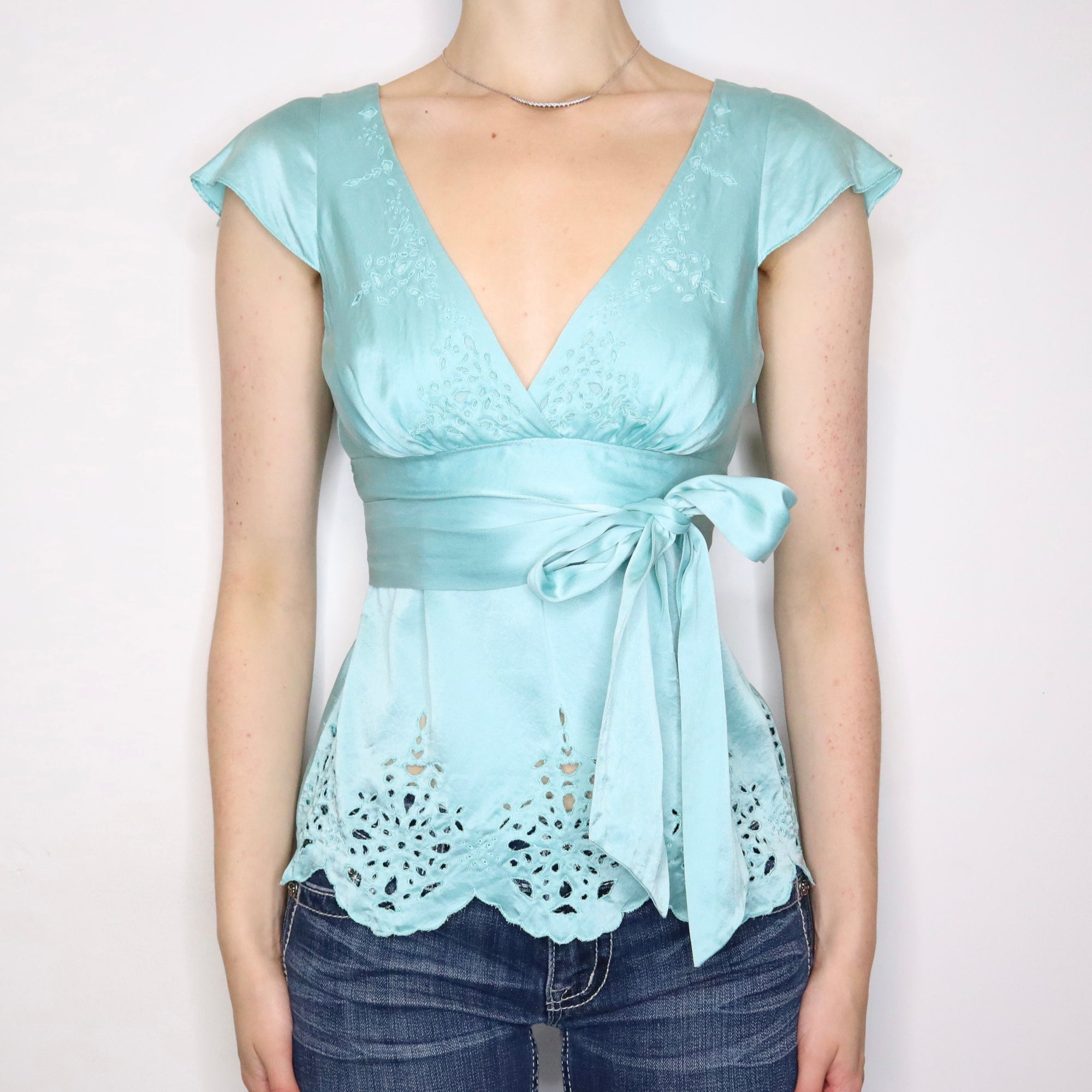 Turquoise Silk Blouse (S-M)
