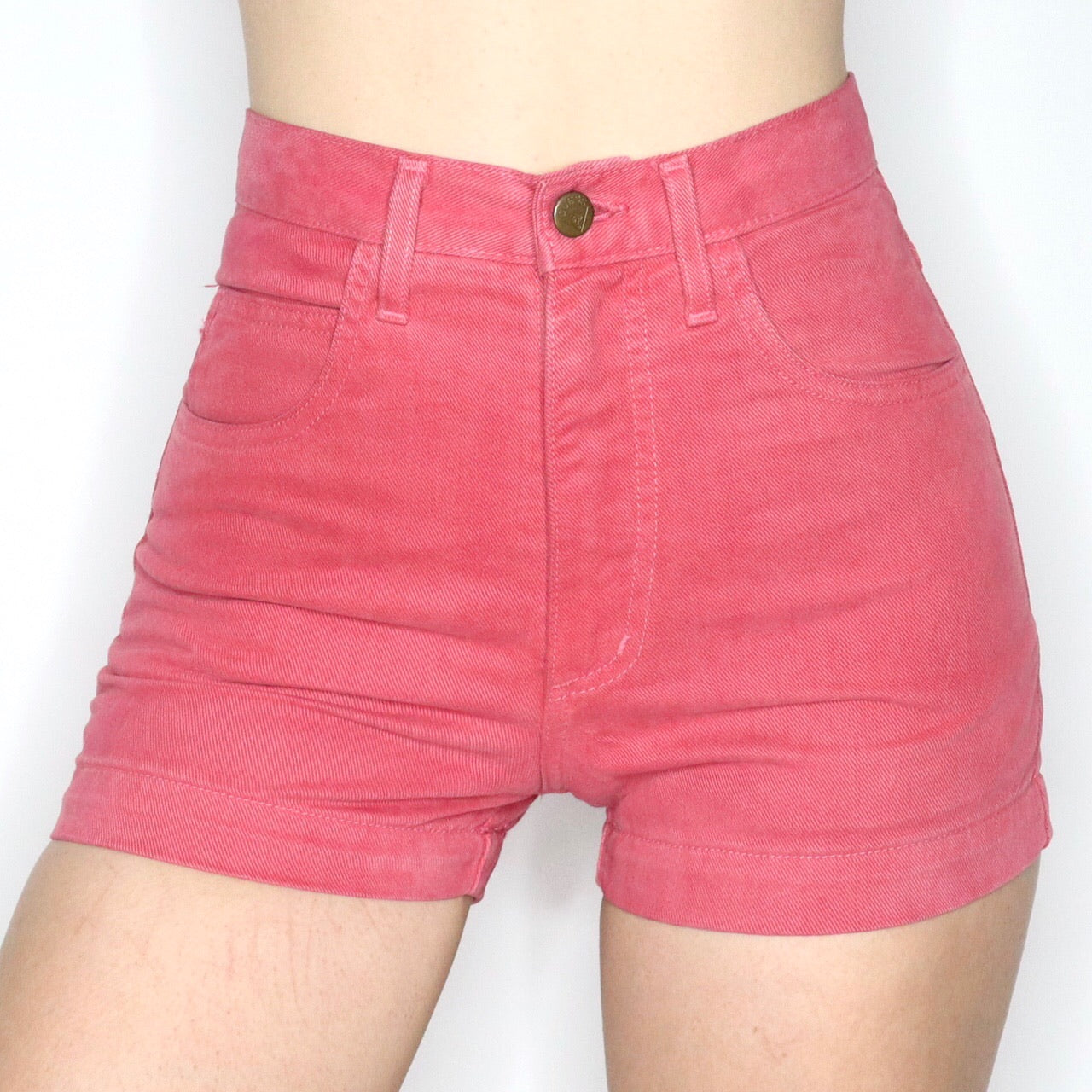 Vintage 80s Guess High Waisted Pale Red Denim Shorts - Imber Vintage