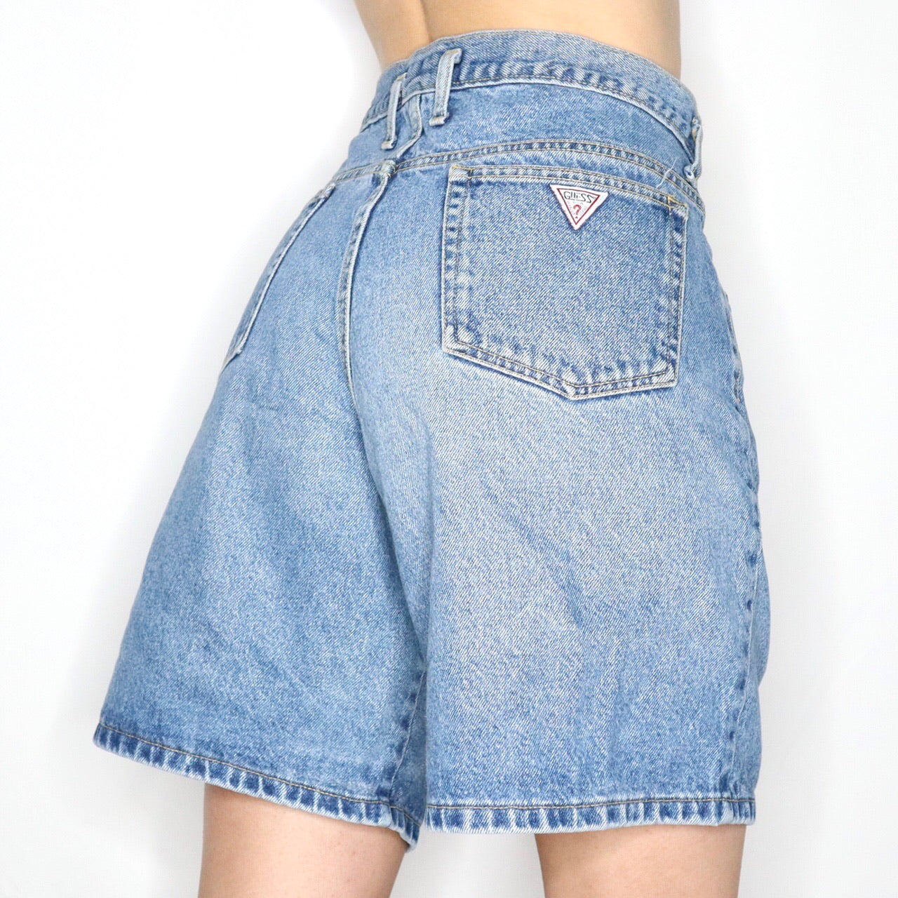 Vintage 80s Guess High Waisted Long Blue Denim Shorts