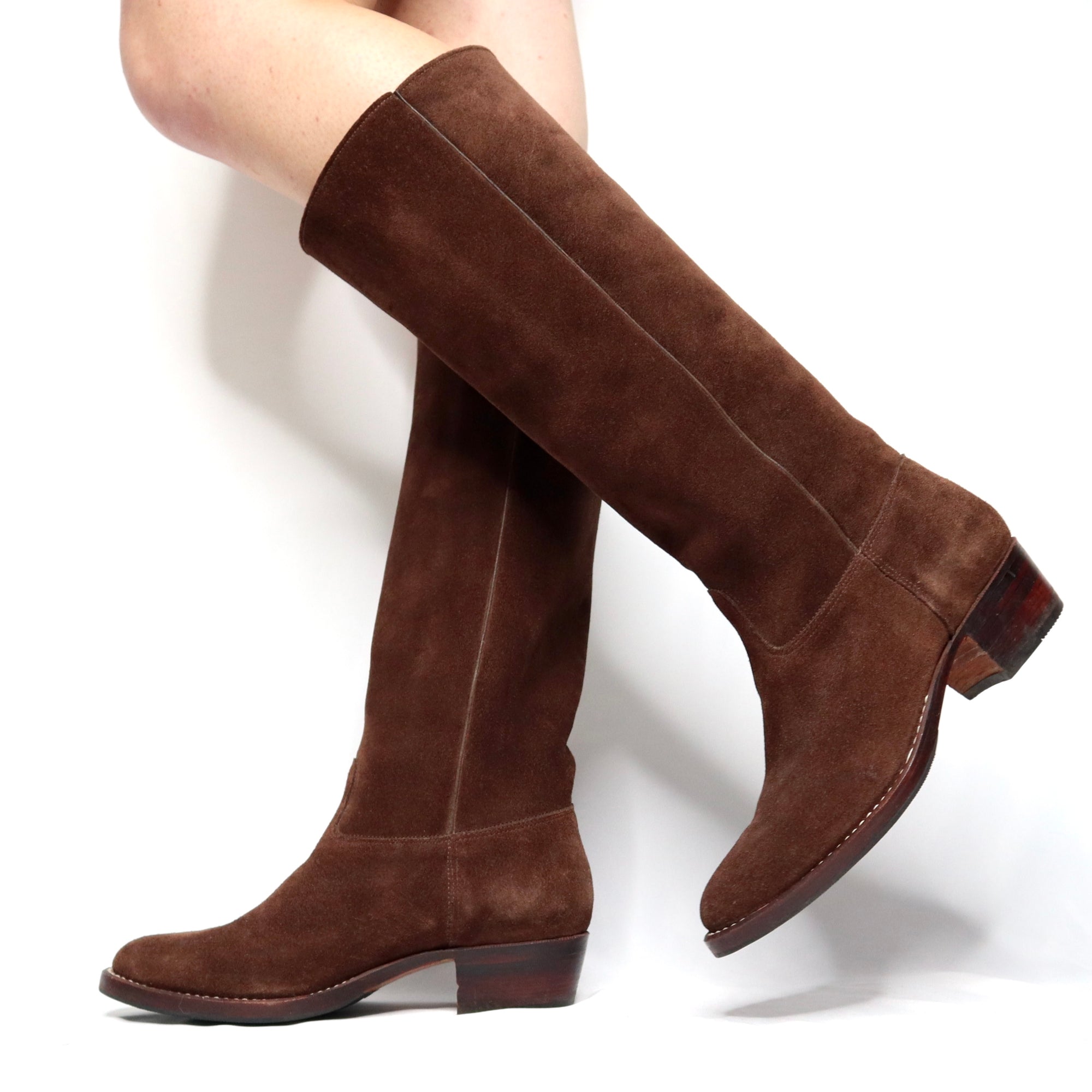 Vintage 90s Chocolate Brown Suede Knee High Boots
