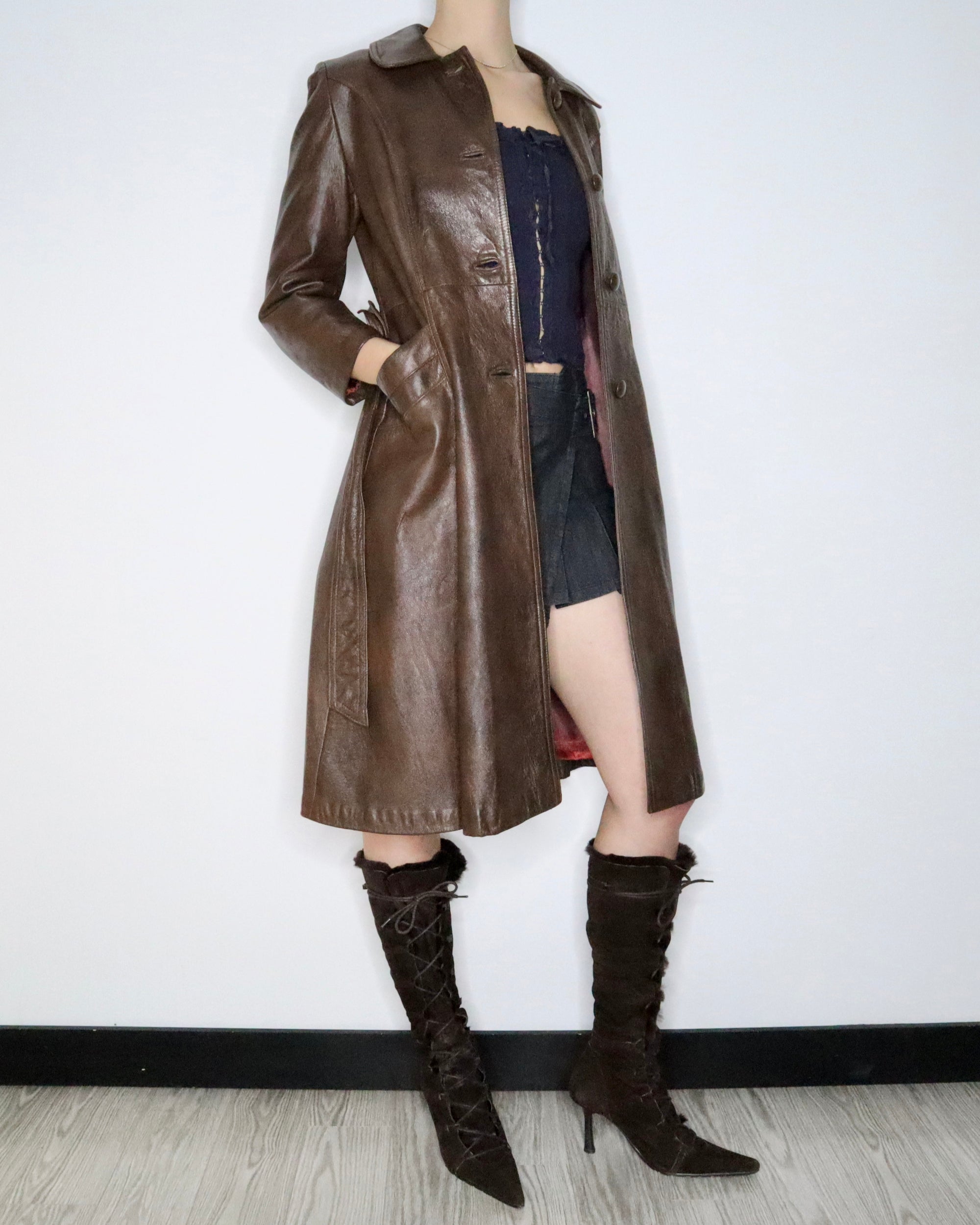 Long Brown Leather Jacket (Small) 