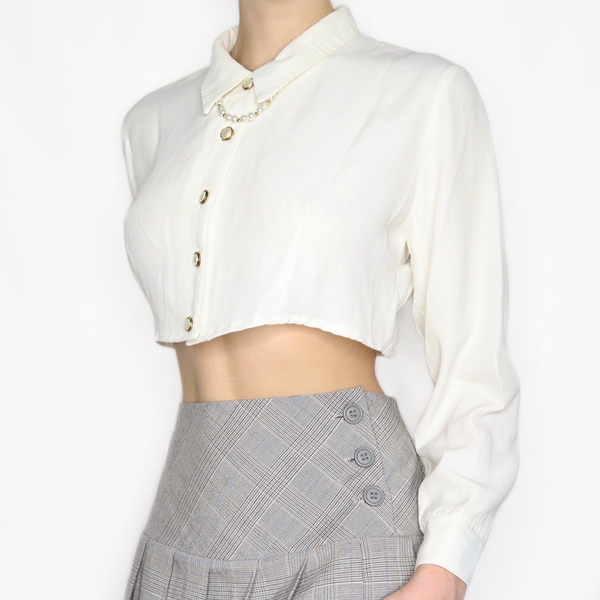 Vintage 80s Cropped White Blouse