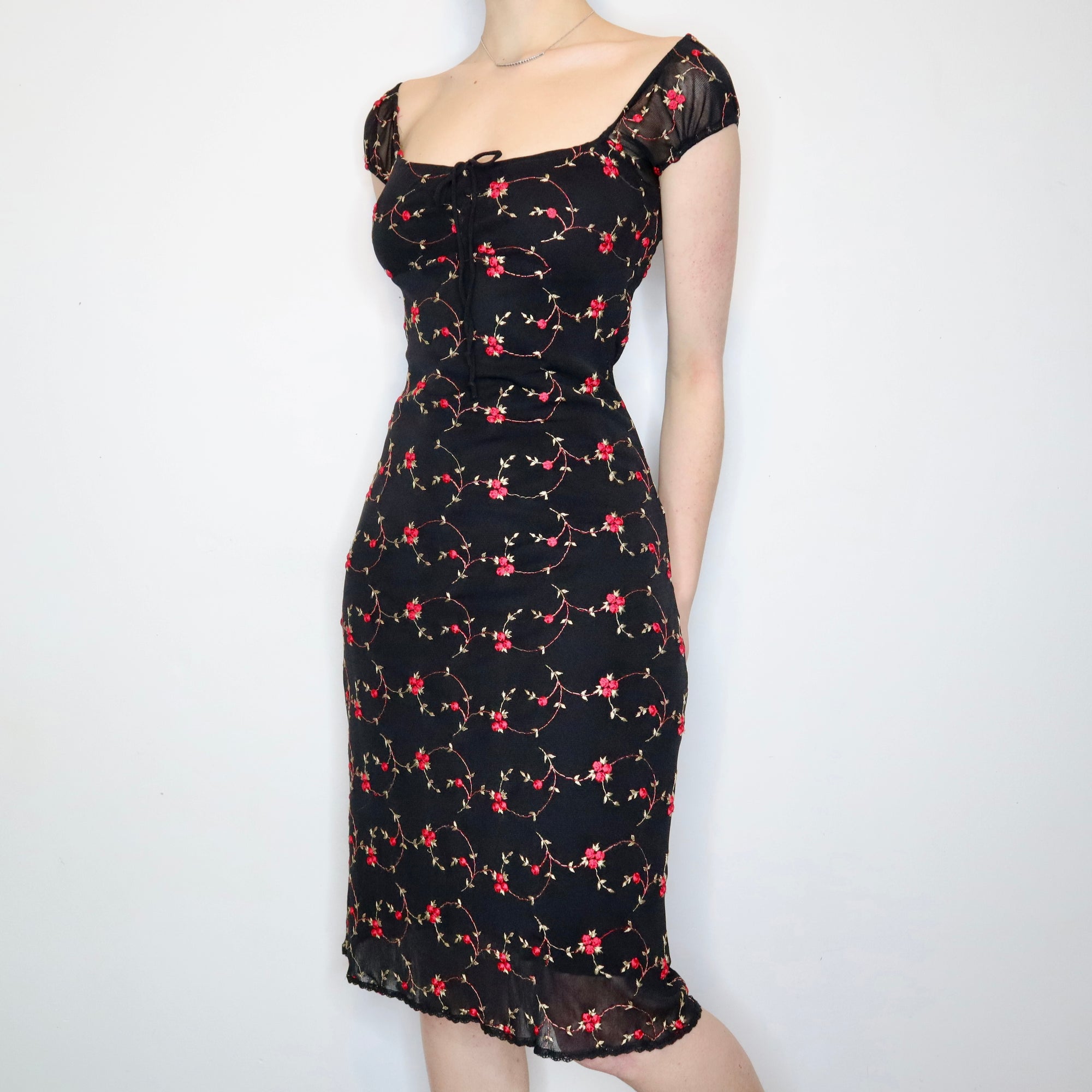Embroidered Mesh Milkmaid Dress - Imber Vintage Embroidered Mesh Milkmaid Dress - Imber Vintage