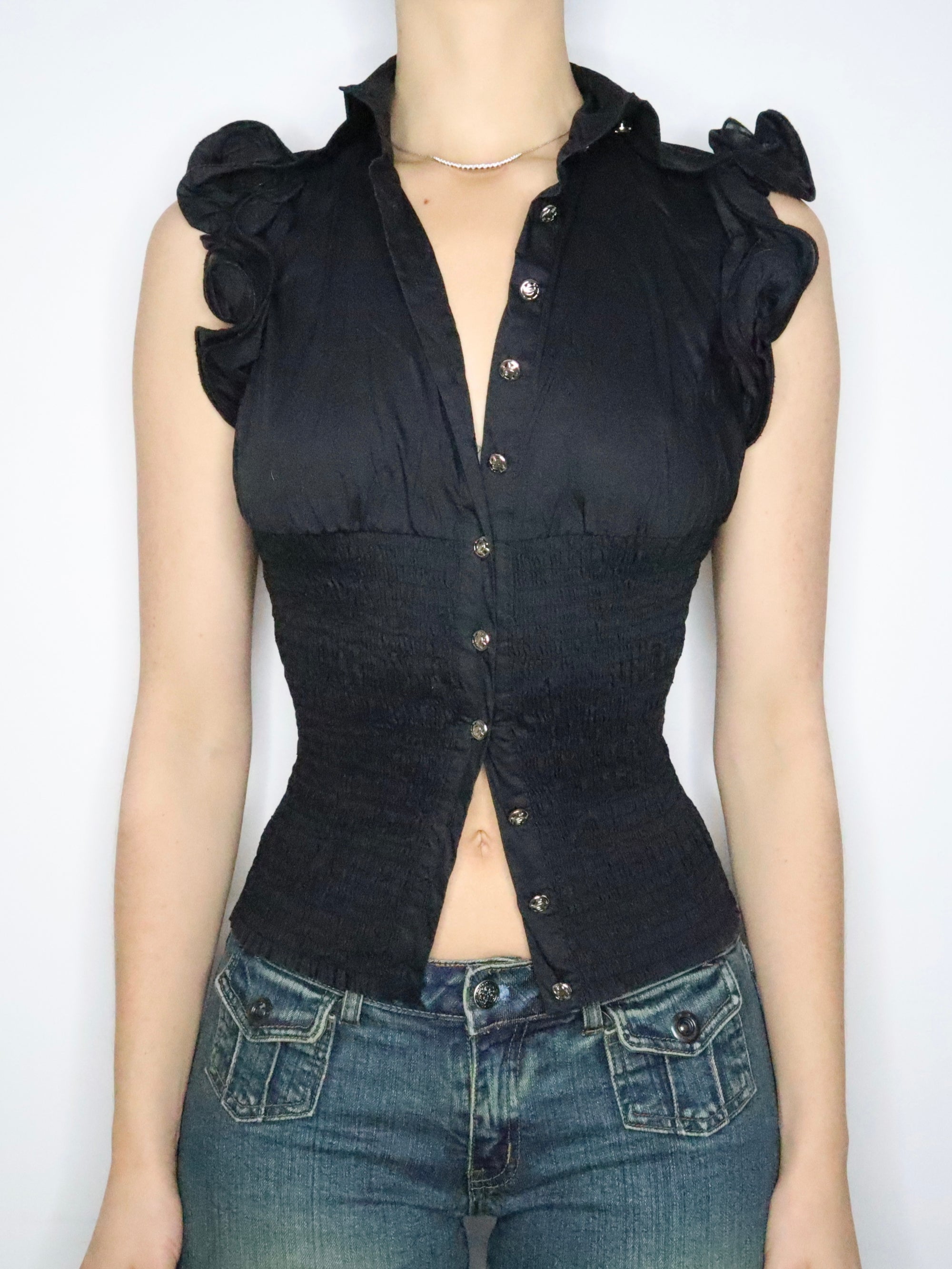 Bebe Black Button Up Blouse (Small) 