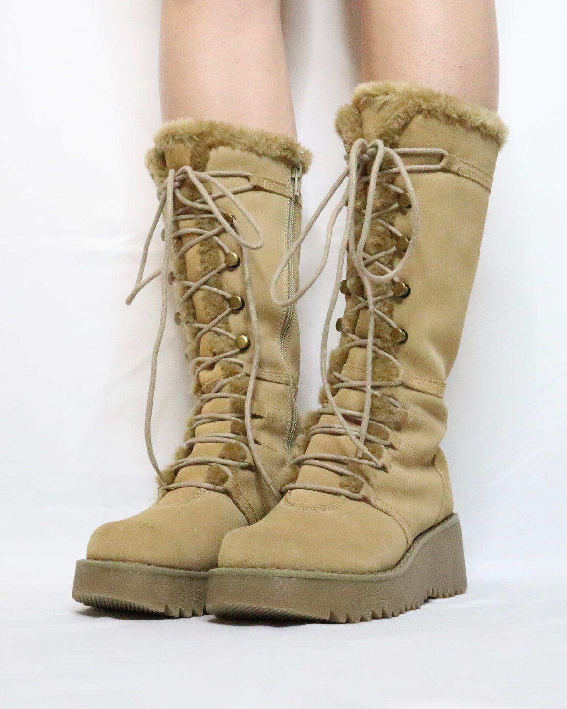 Tan Platform Lace Up Boots (6.5 US) 