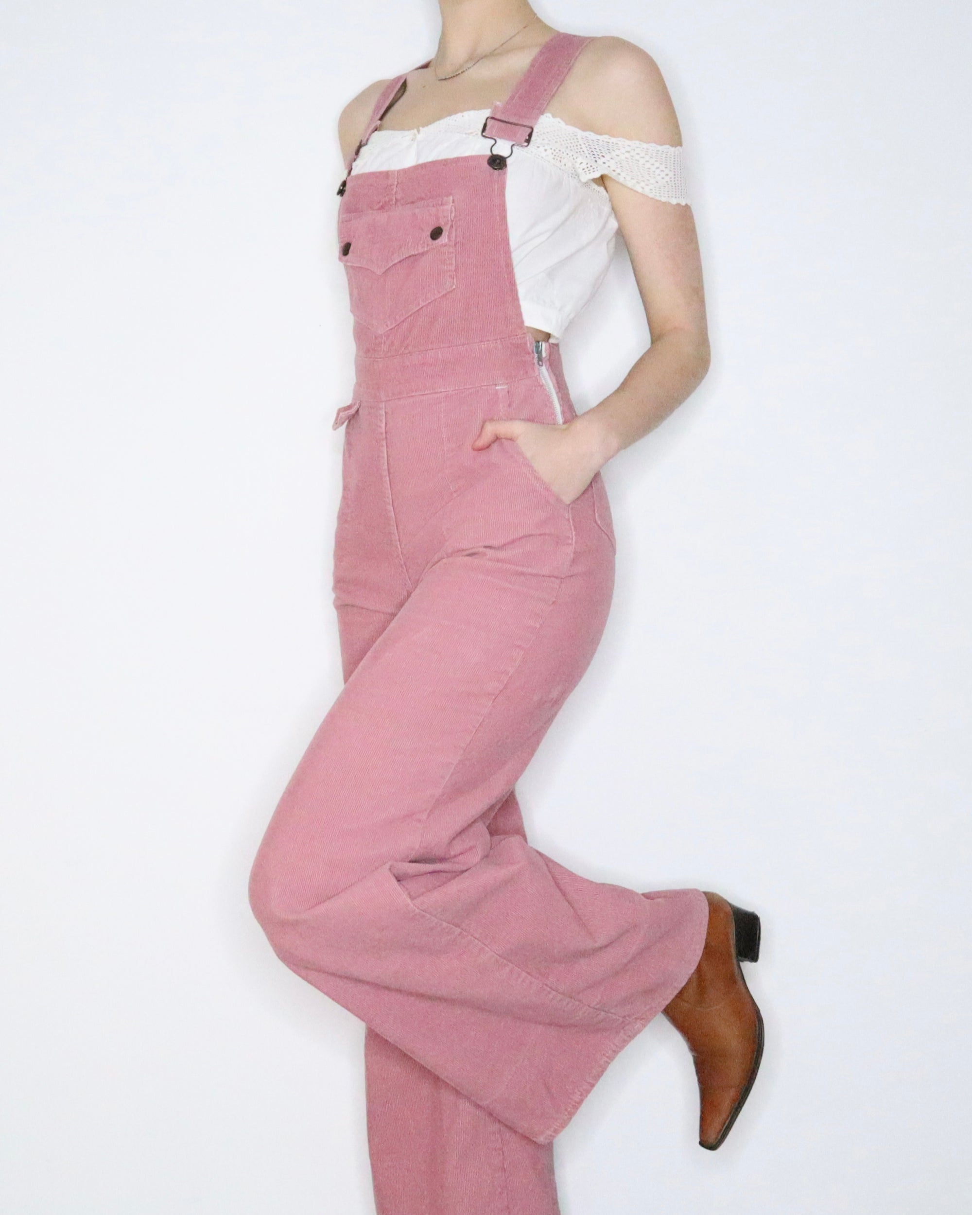 70s Pink Corduroy Overalls (Small) 