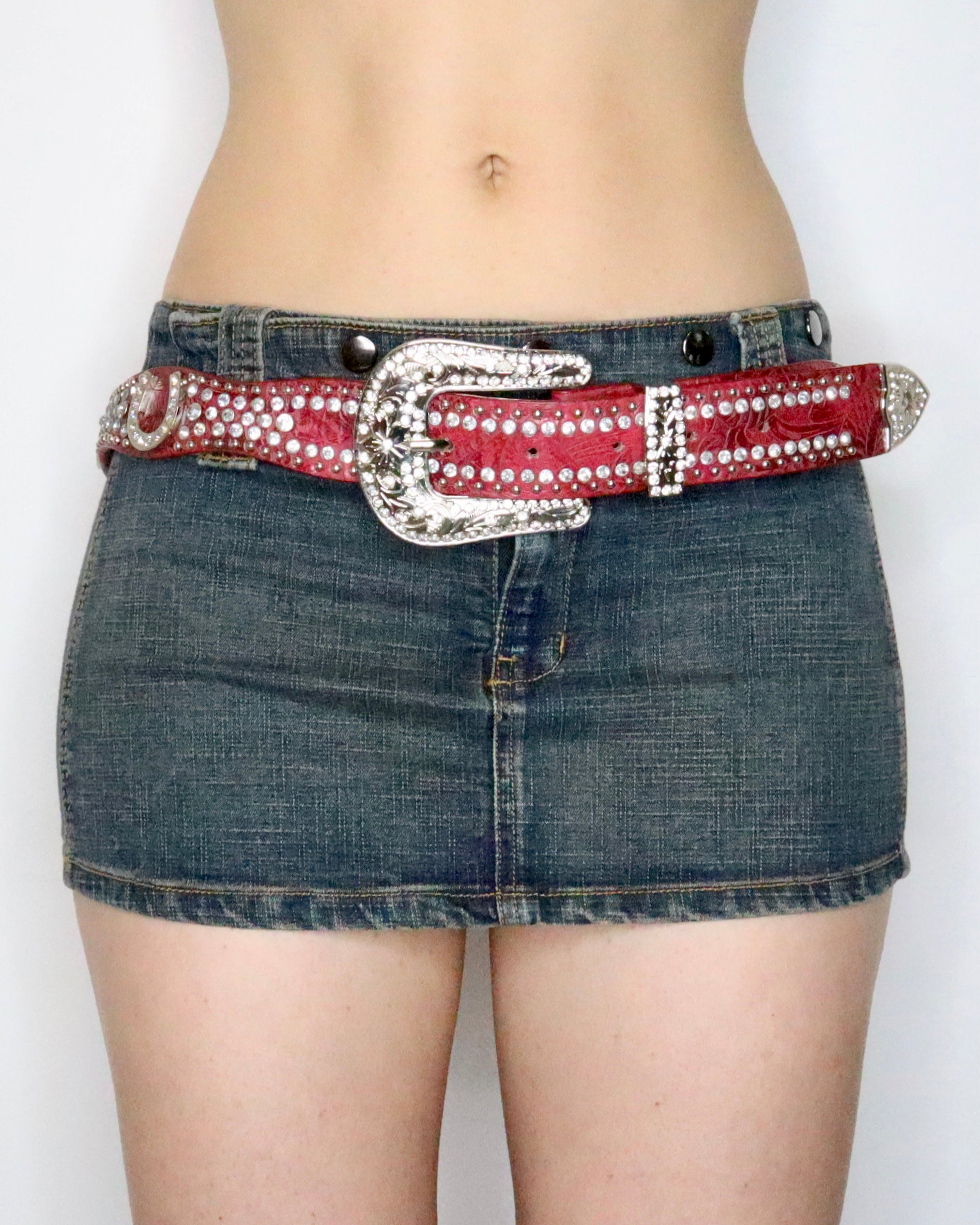 Bejeweled Red Leather Western Belt (Large)