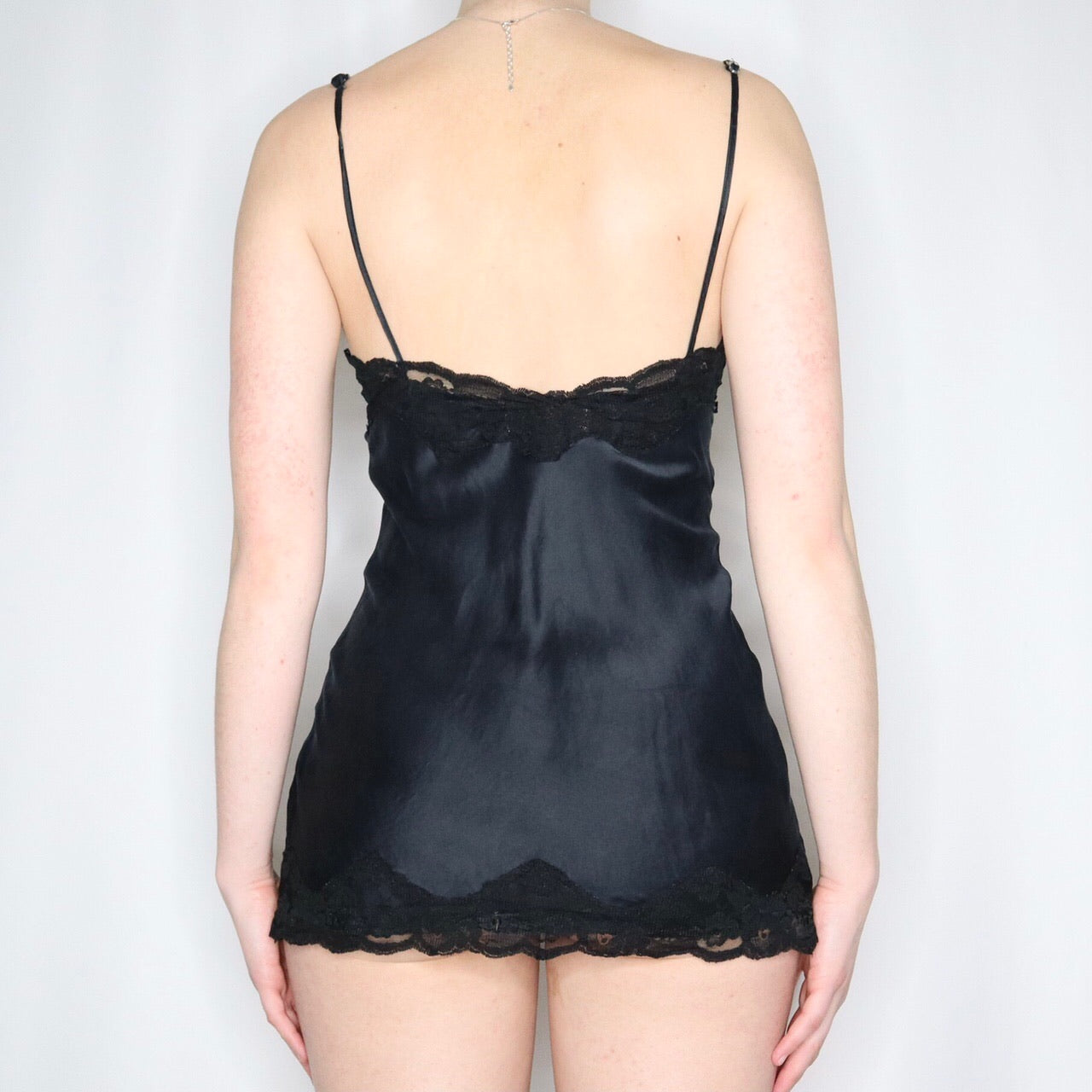 Vintage Early 2000s Black Silk and Lace Slip Dress