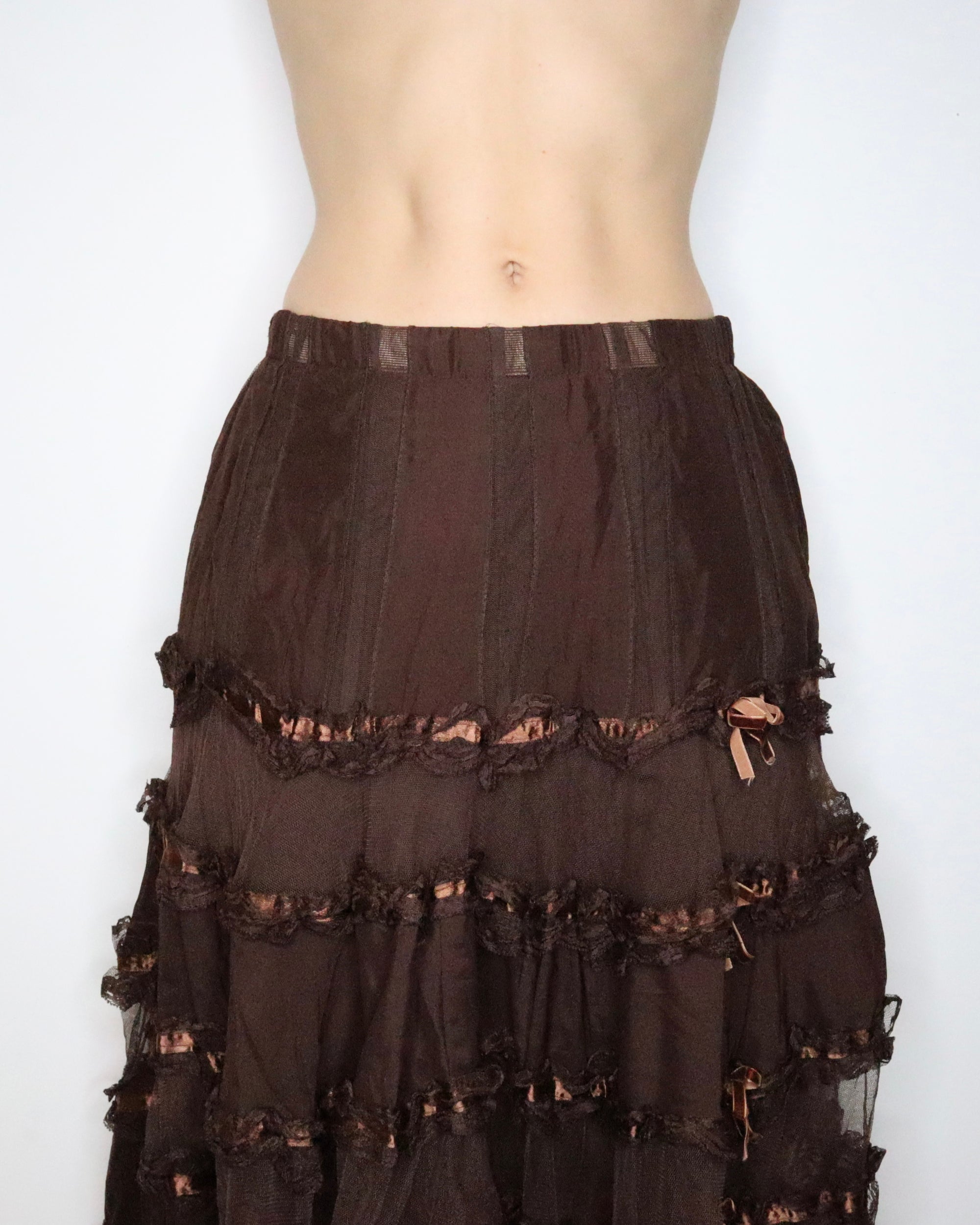 Brown Tiered Maxi Skirt (Small) 