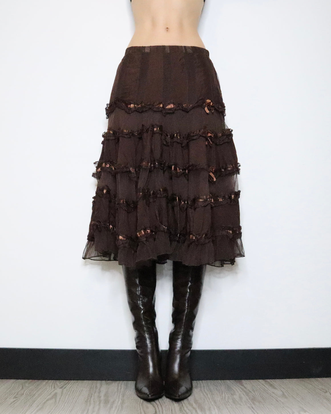 Brown Tiered Maxi Skirt (Small) 