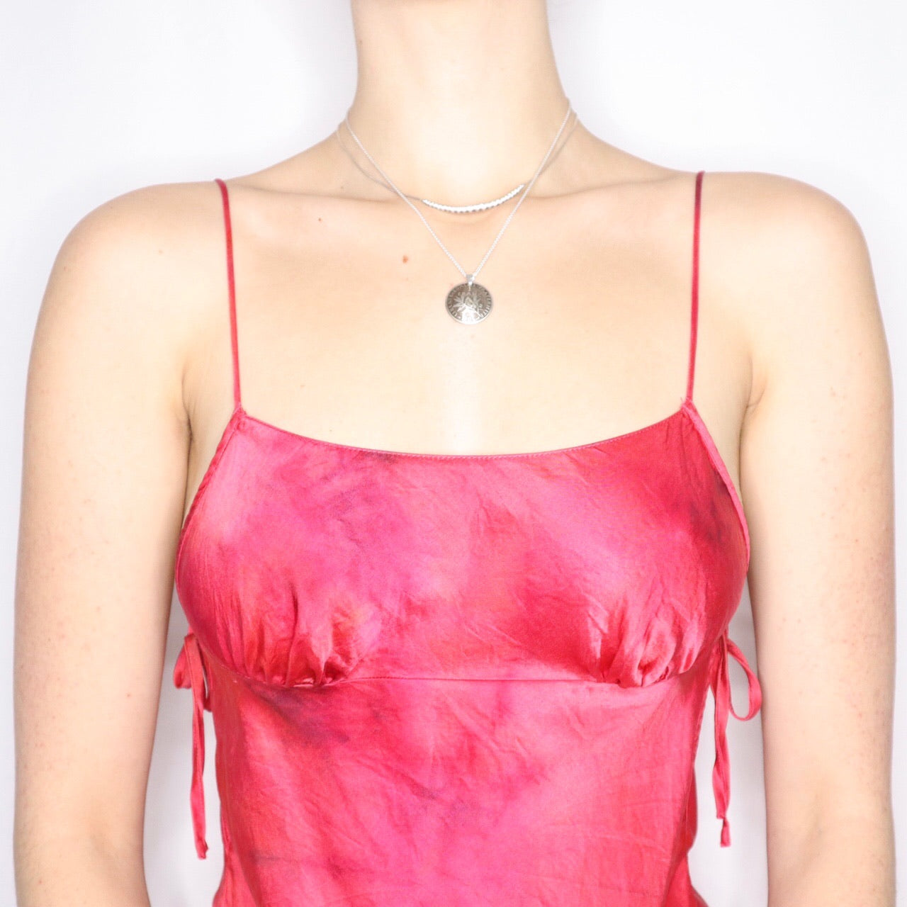 Vintage Y2K Victoria's Secret Bright Pink/Red Tie Dye Silk Slip Dress