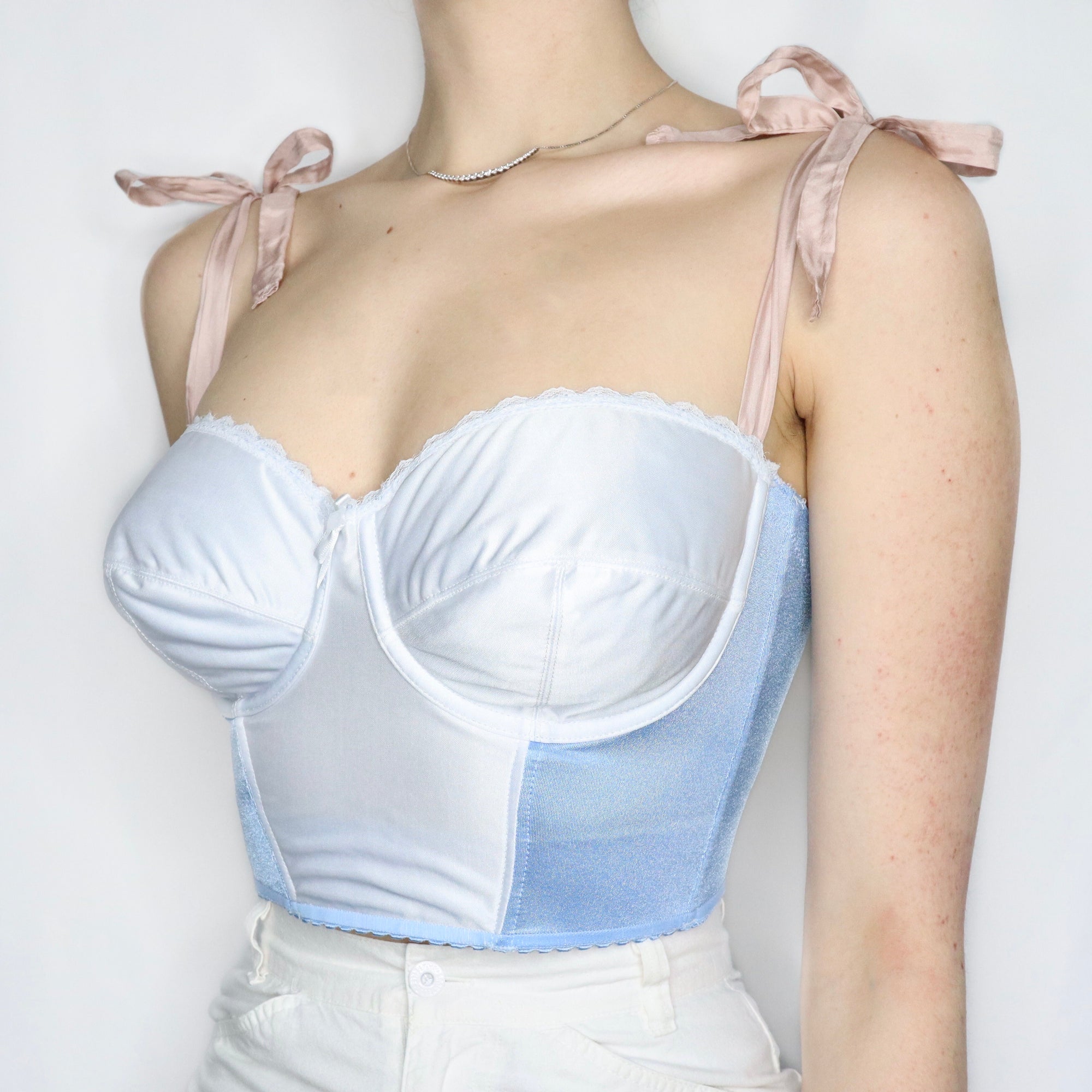 Vintage 90s Hand Dyed Pale Blue Cropped Bustier