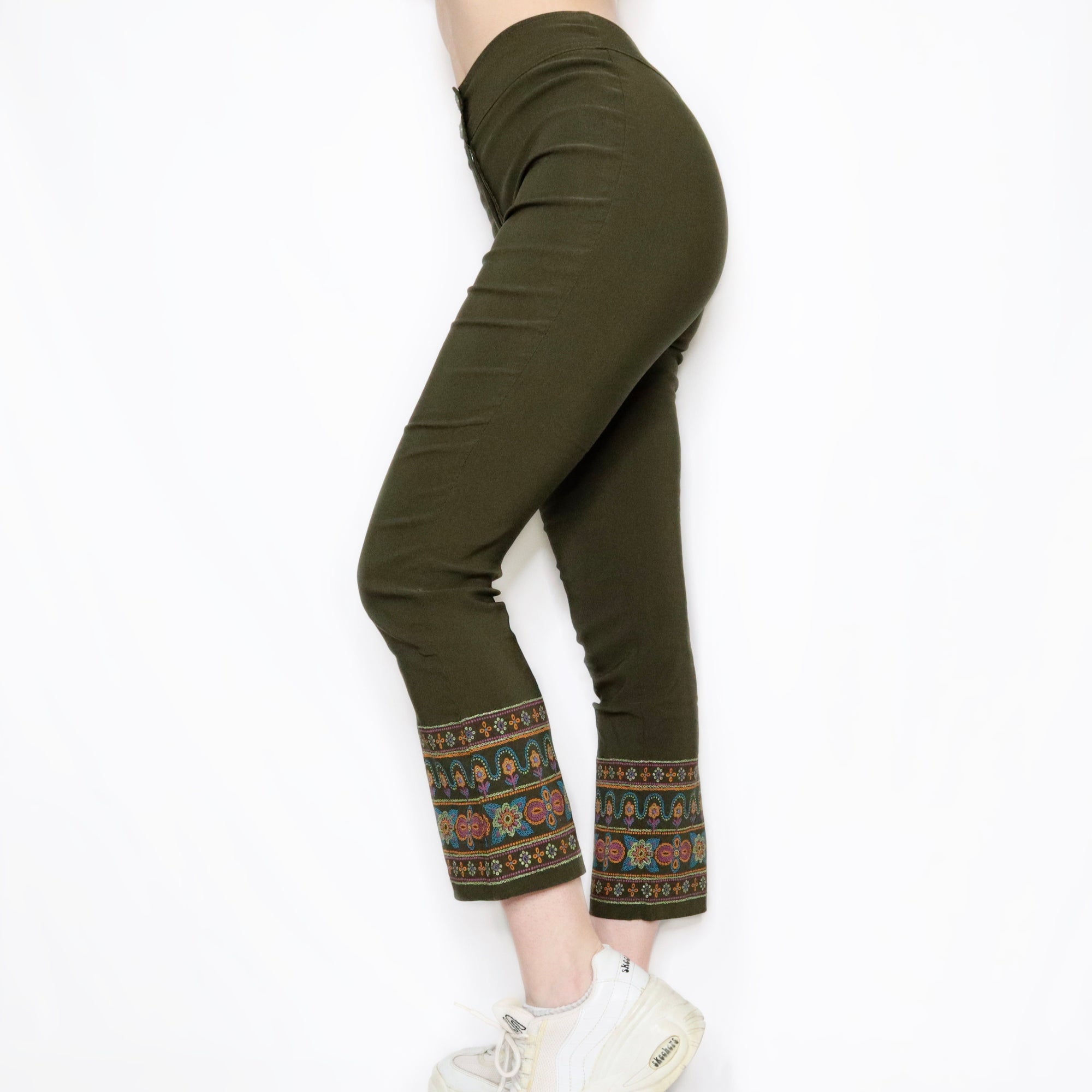 French Vintage Y2K Olive Green High Waisted Flare Pants