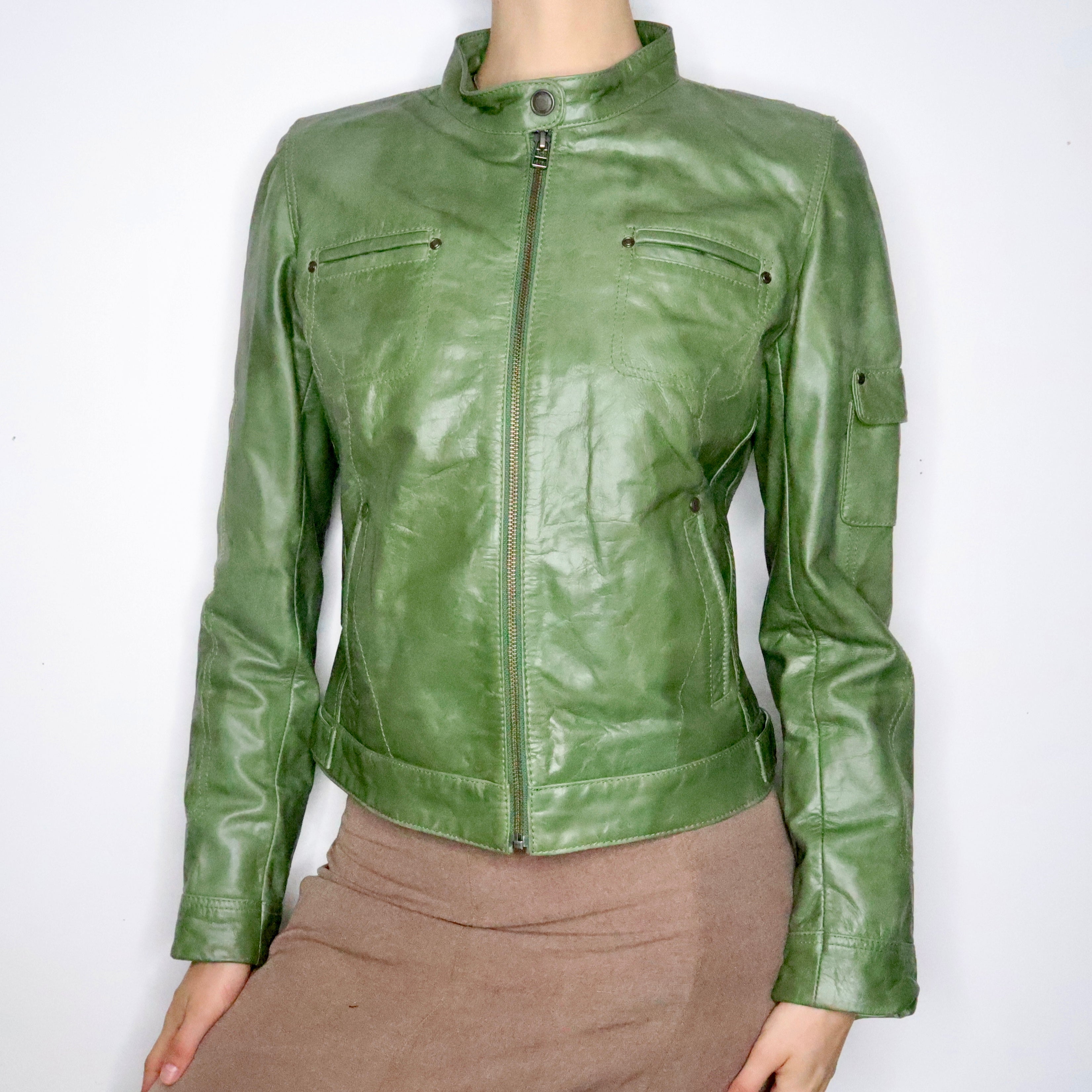 Jade Green Leather Moto Jacket (Medium) - Imber Vintage
