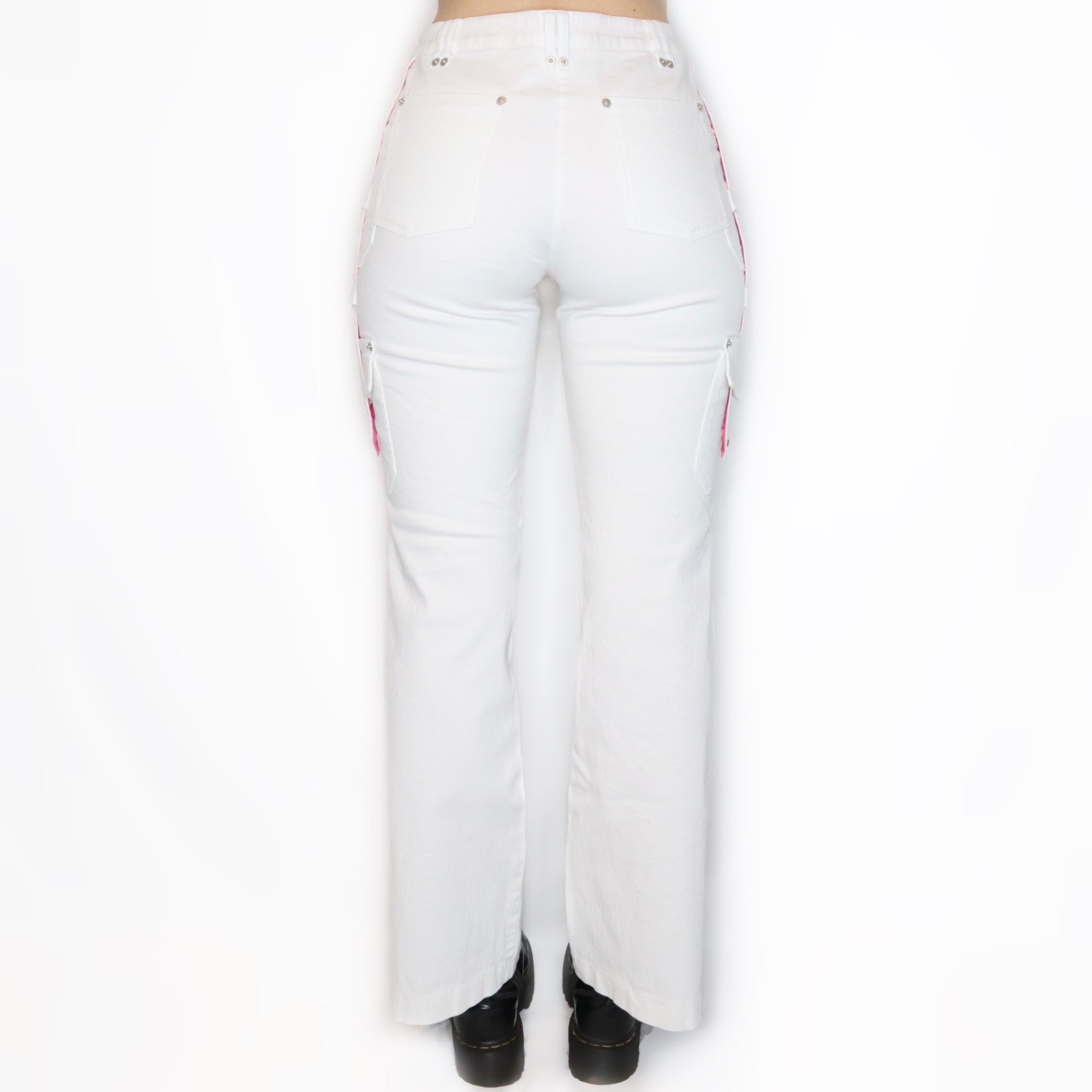 French Vintage Y2K White Flare Cargo Pants