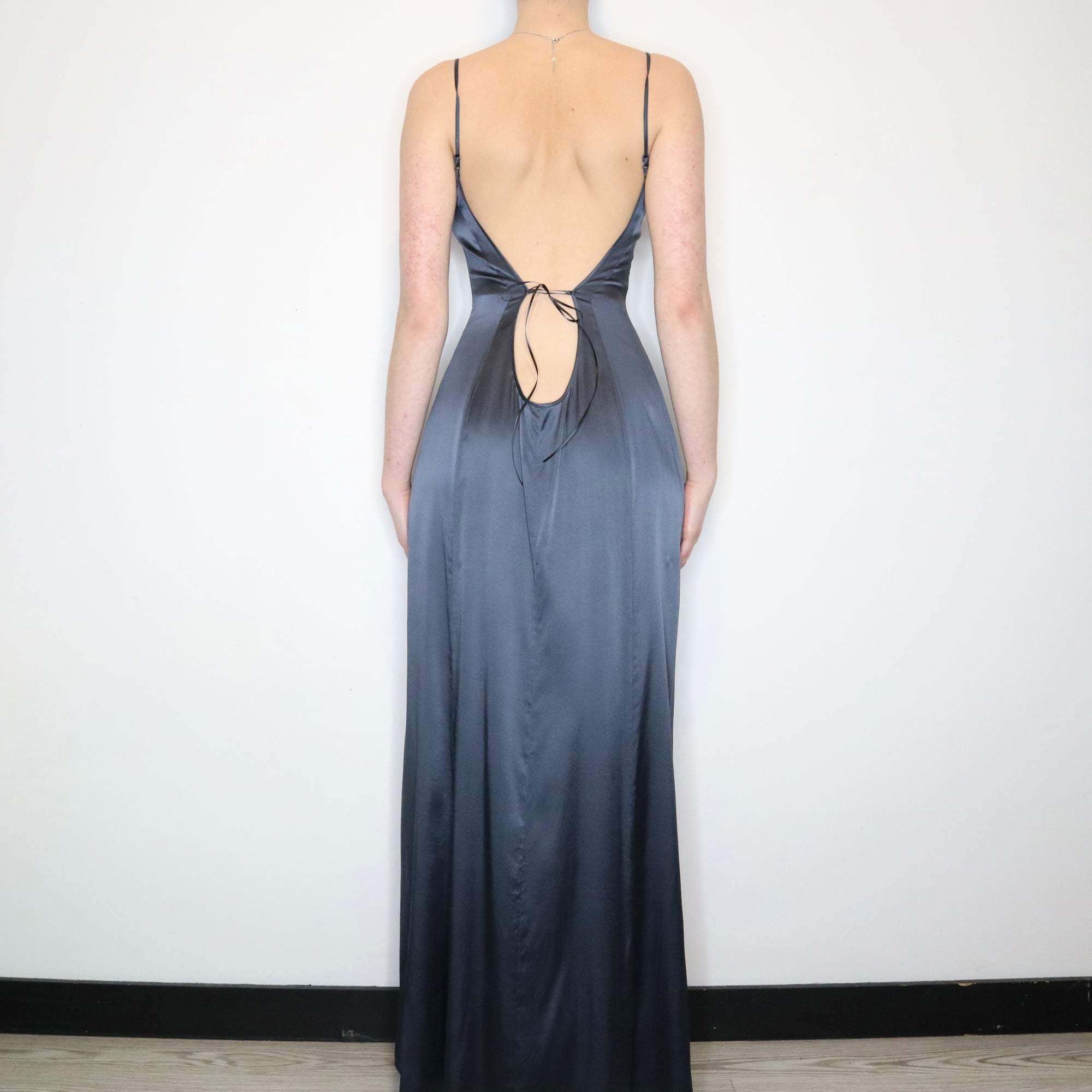 Midnight Blue Backless Silk Gown 