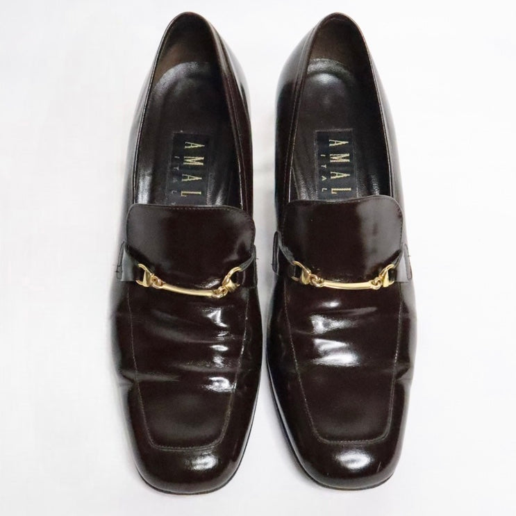 Italian Brown Leather Heeled Loafers (6.5 US)