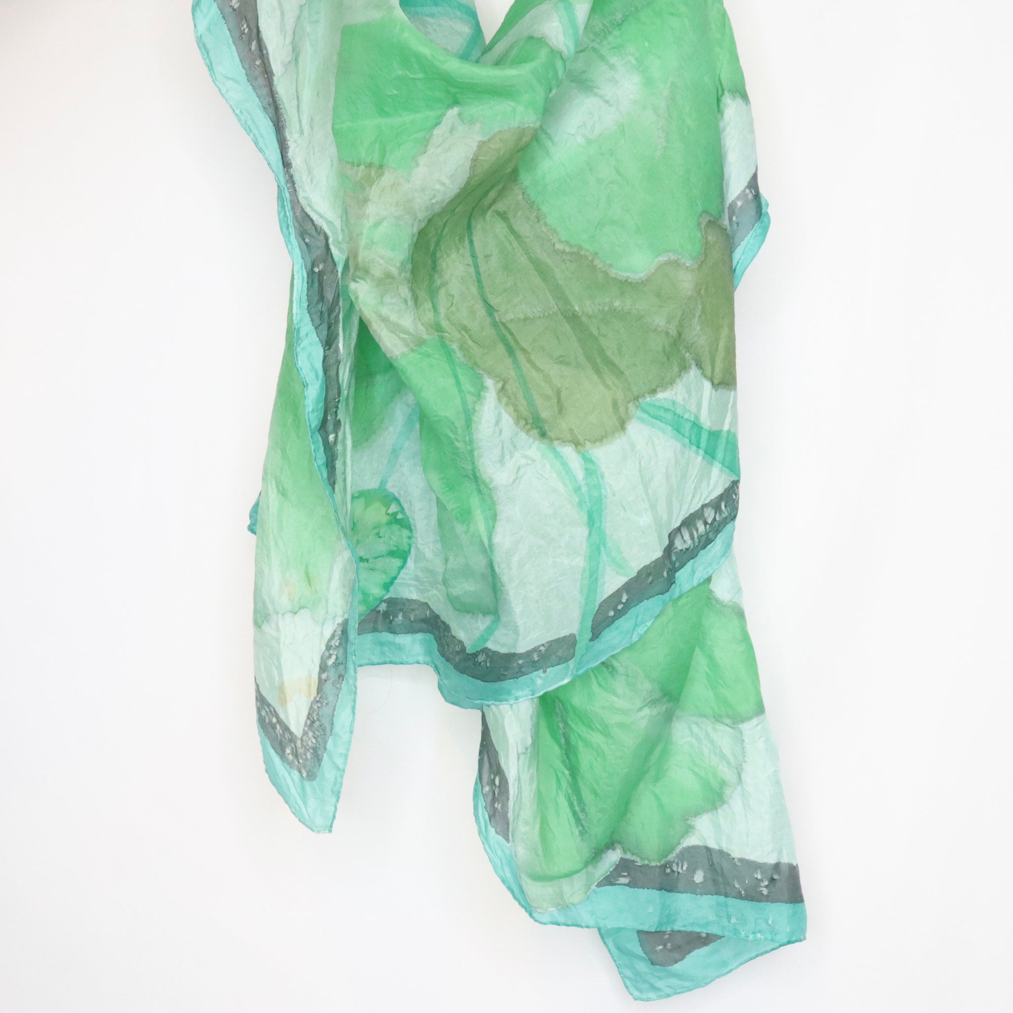 Vintage 90s Soft Green Watercolor Silk Scarf