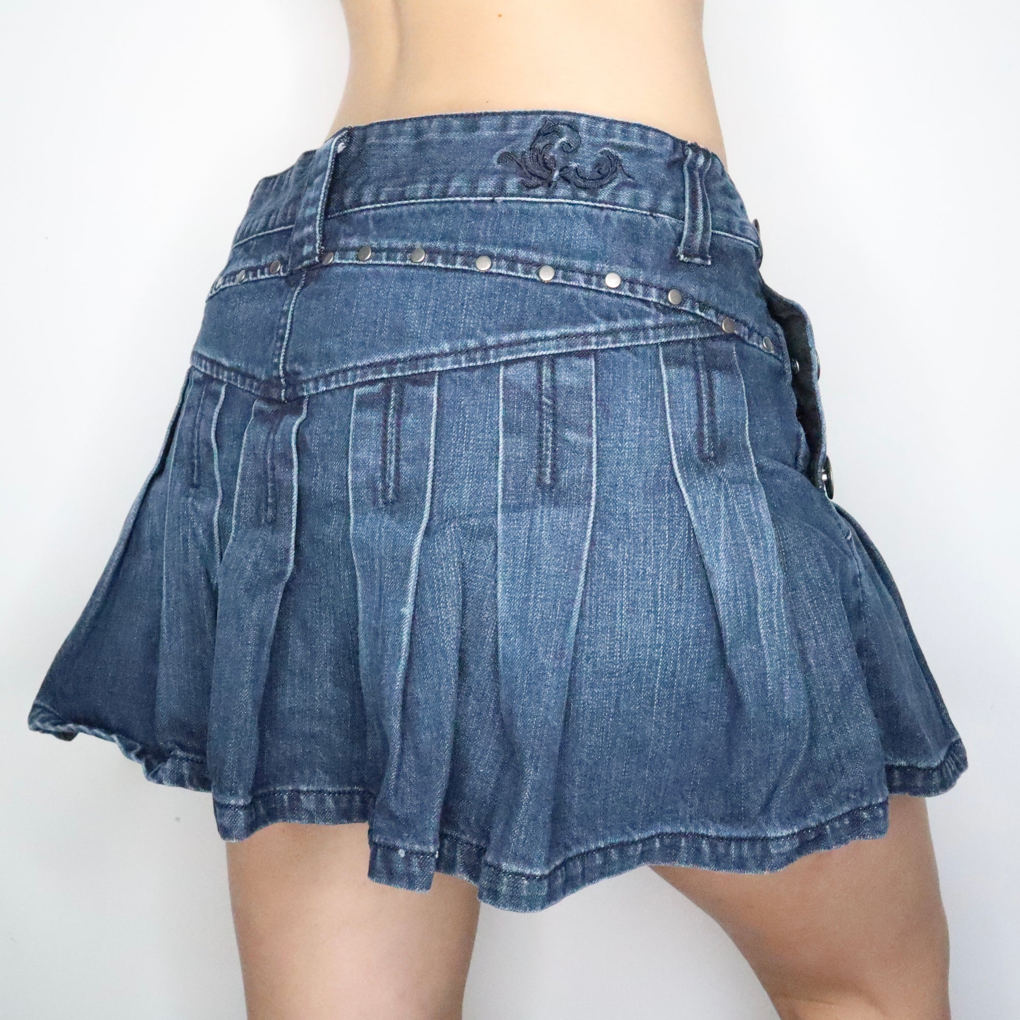 Pleated Denim Mini Skirt 