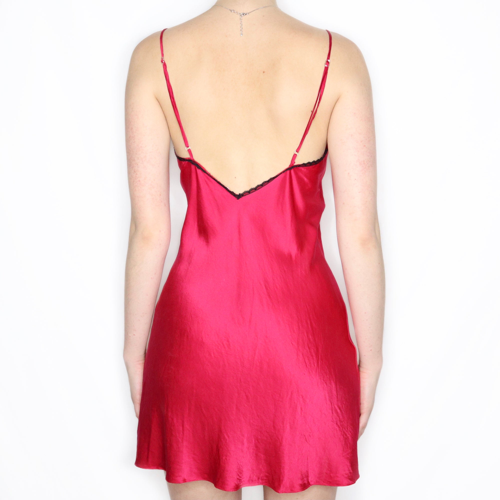 Vintage 90s Bright Magenta Red Silk Slip Dress