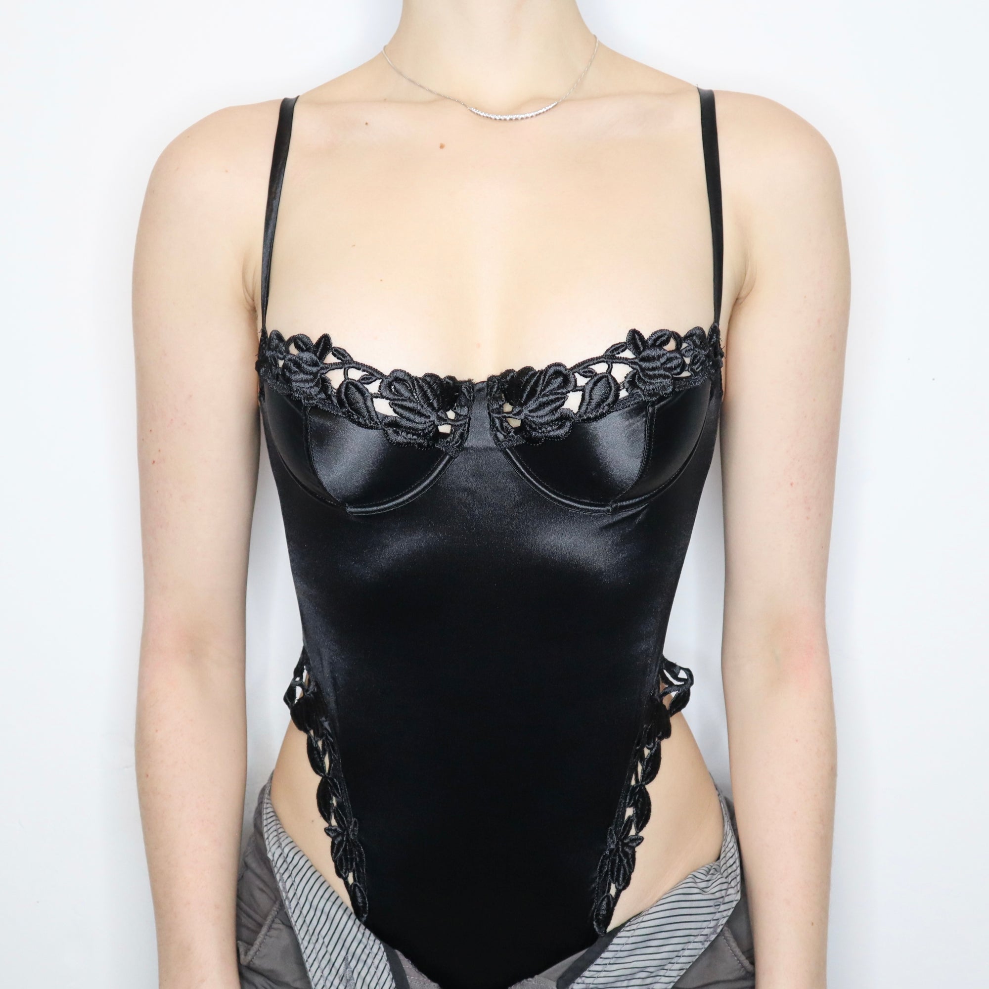 Sexy Black Satin Teddy - Imber Vintage Sexy Black Satin Teddy - Imber Vintage