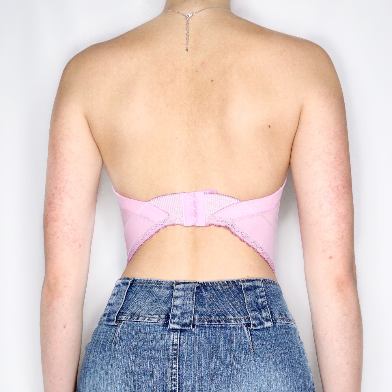 Vintage 70s Hand Dyed Pale Pink Sheer Lace Cropped Bustier