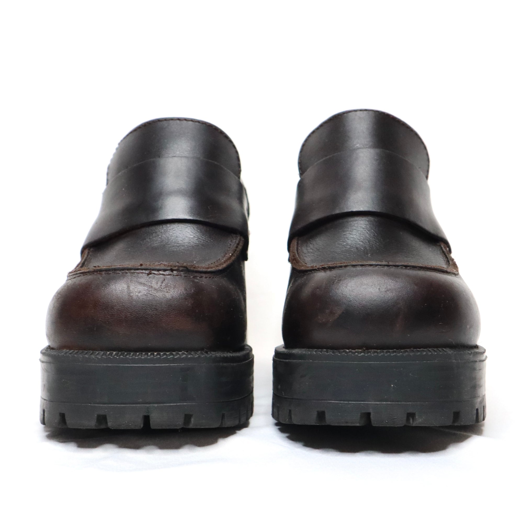 Vintage 90s Dark Brown Genuine Leather Chunky Heel Platform Shoes