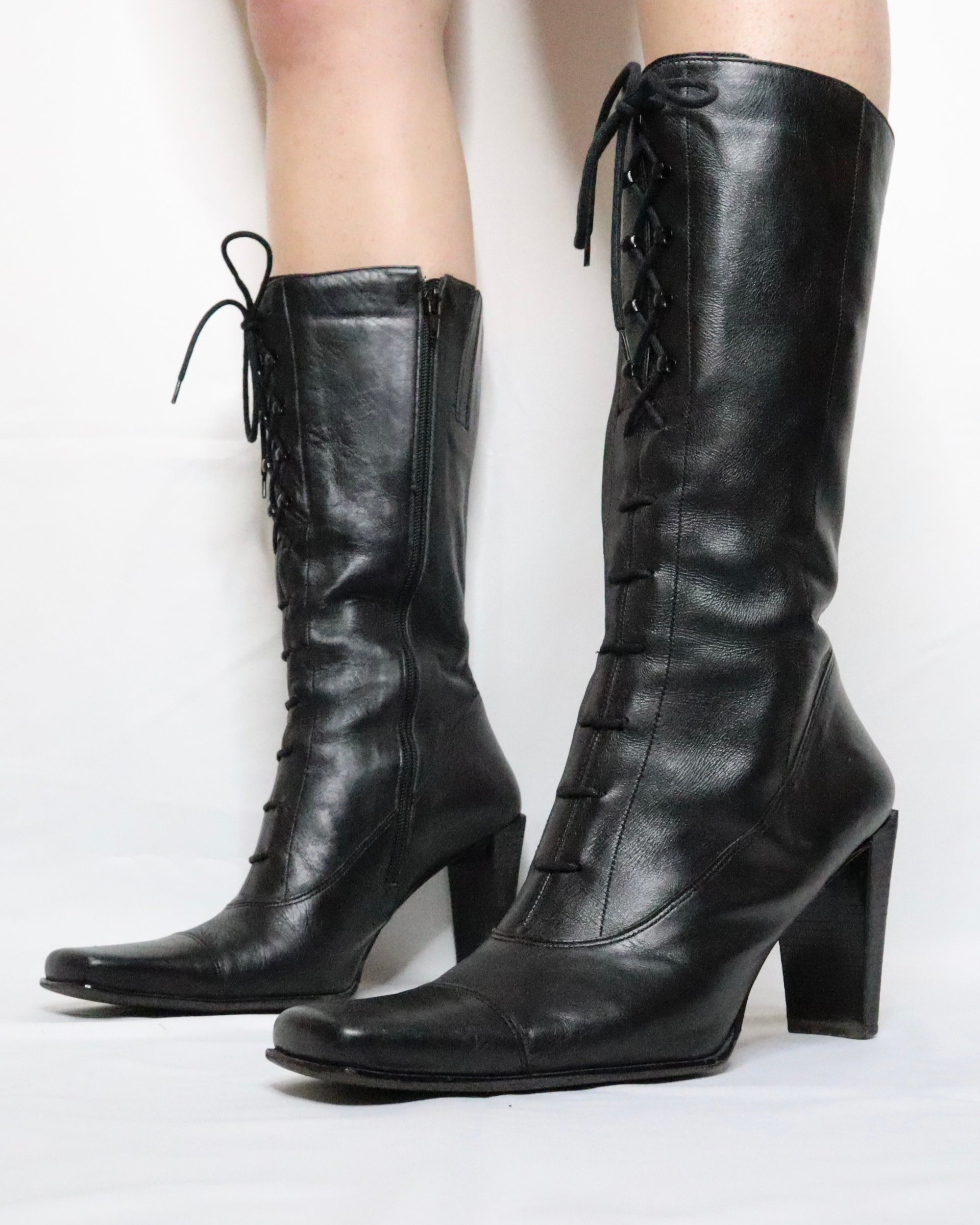 Black Leather Lace Up Boots (8.5-9 US) 