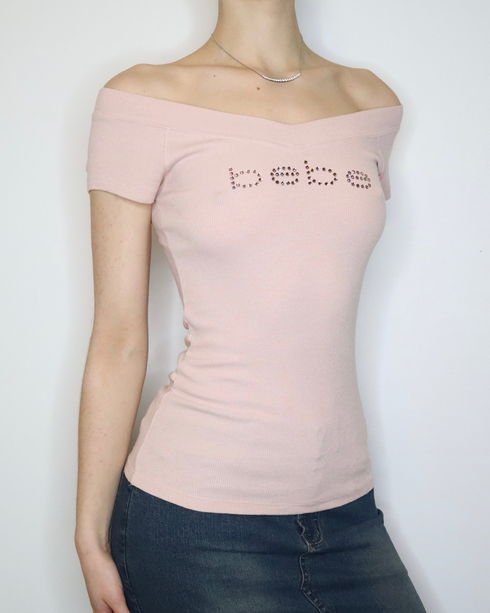 Bebe Light Pink Diamanté Top (S-M) 