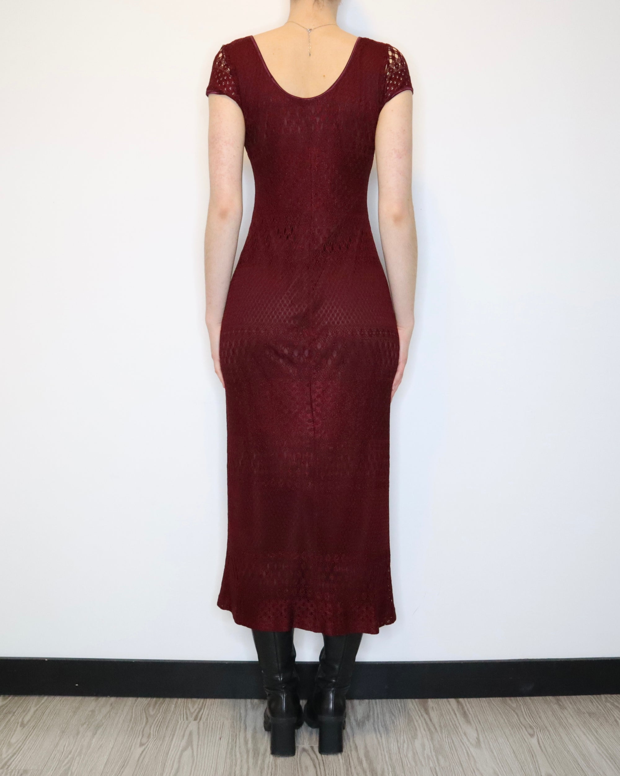 Burgundy Crochet Maxi Dress (Medium) 