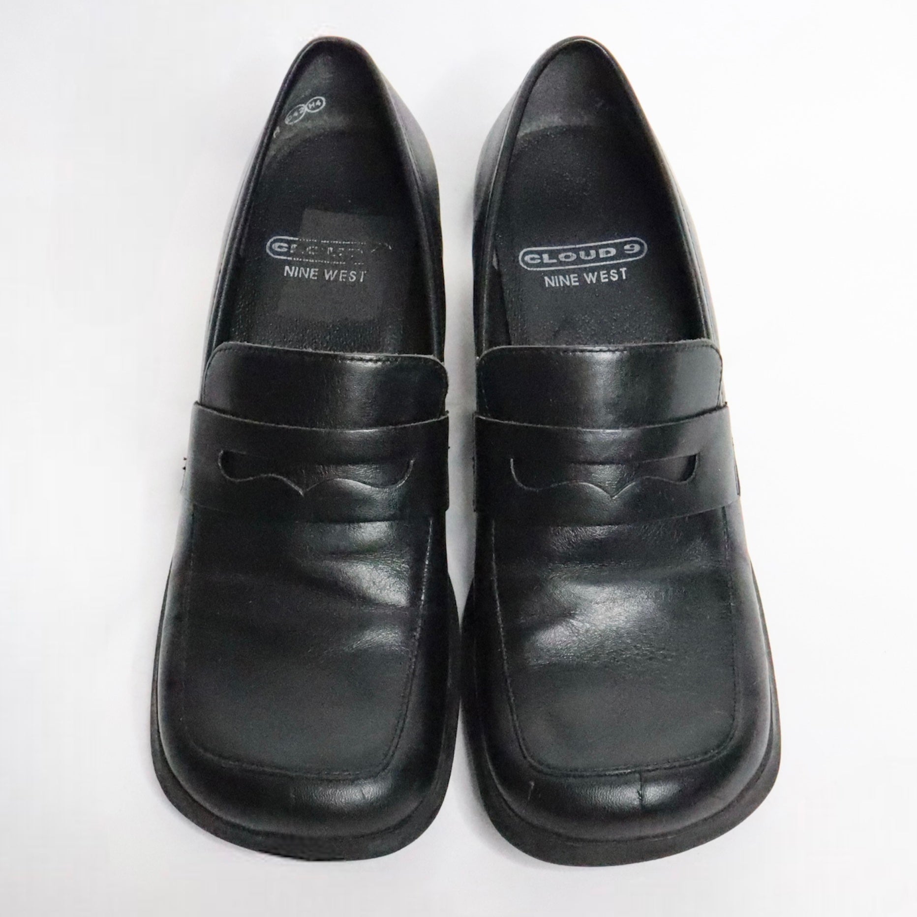 Black Leather Heeled Loafers (7 US)