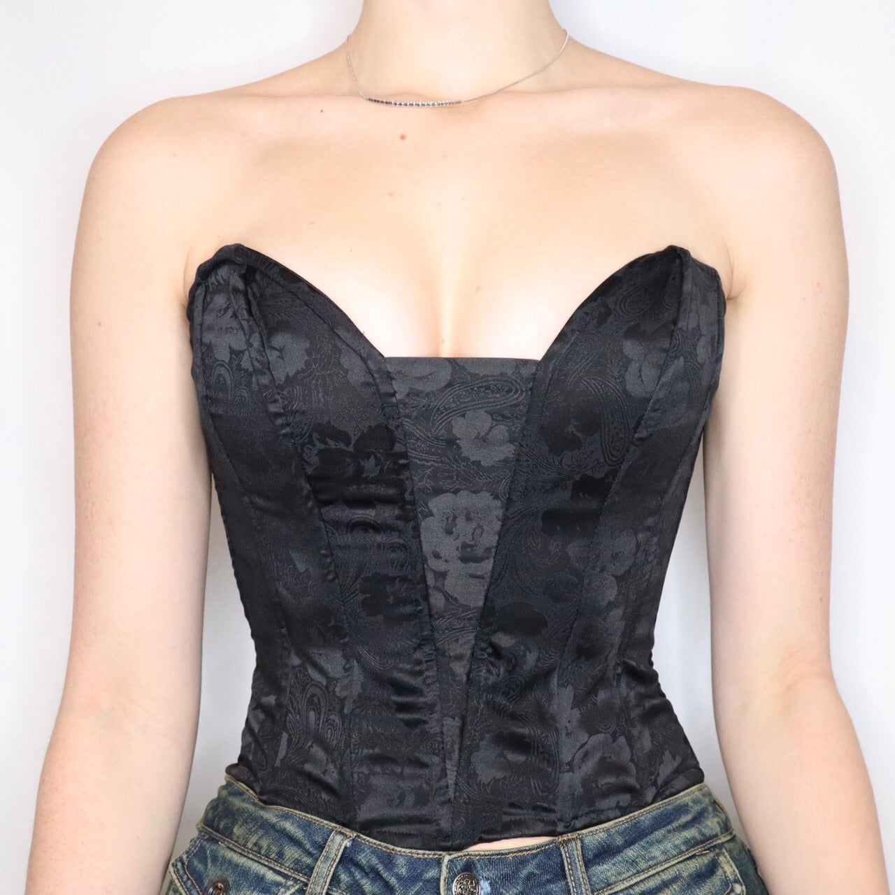 Vintage 80s Floral Satin and Lace Corset - Imber Vintage