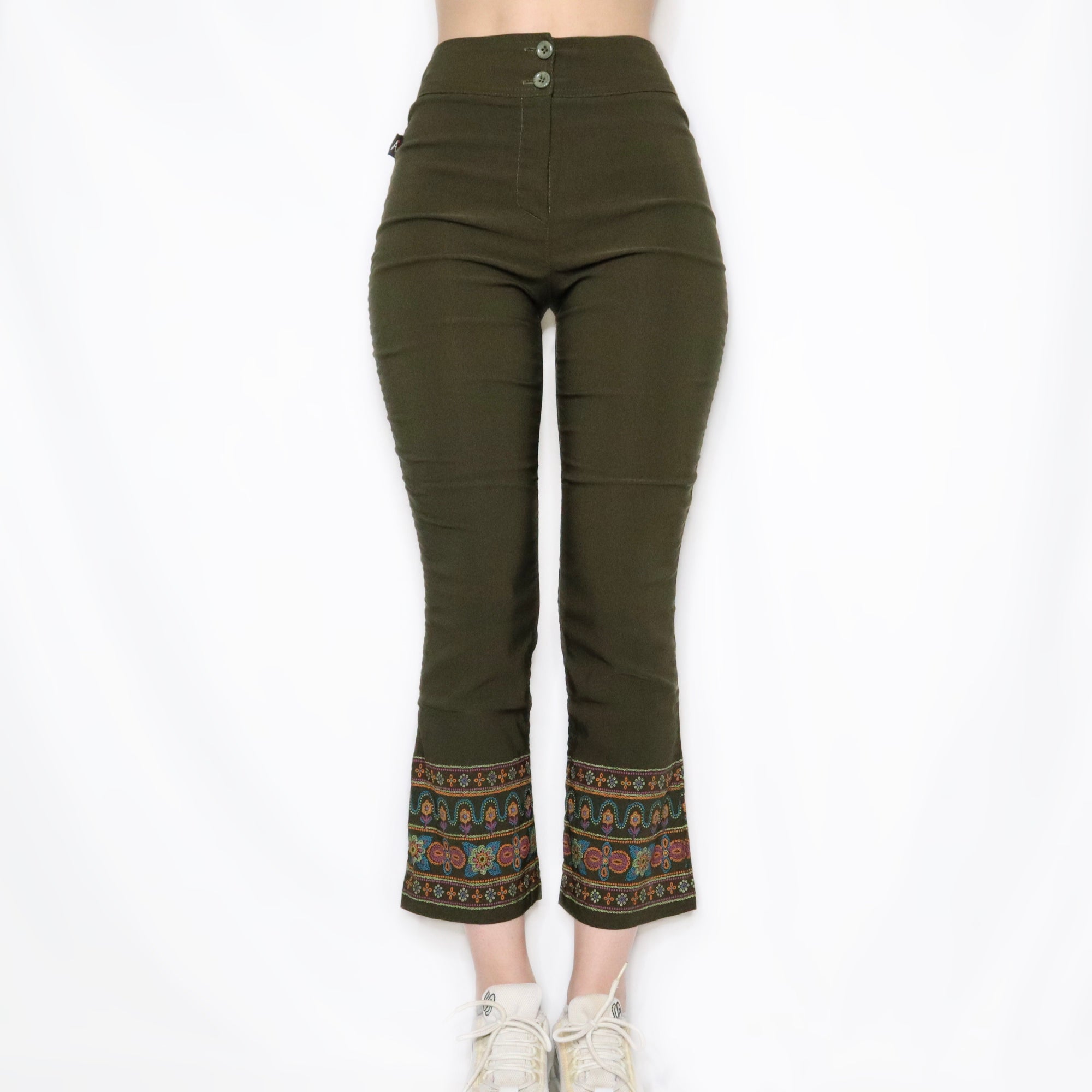 French Vintage Y2K Olive Green High Waisted Flare Pants