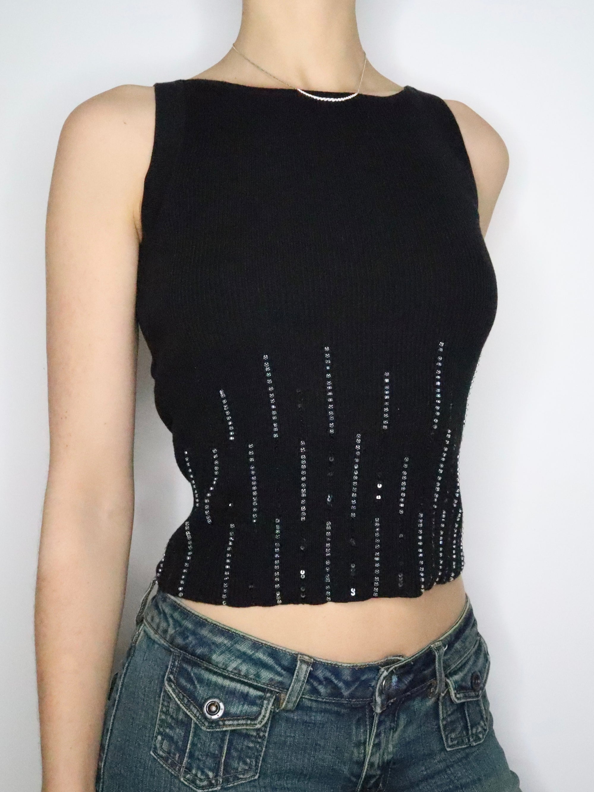 Black Beaded Tank Top (Small) 