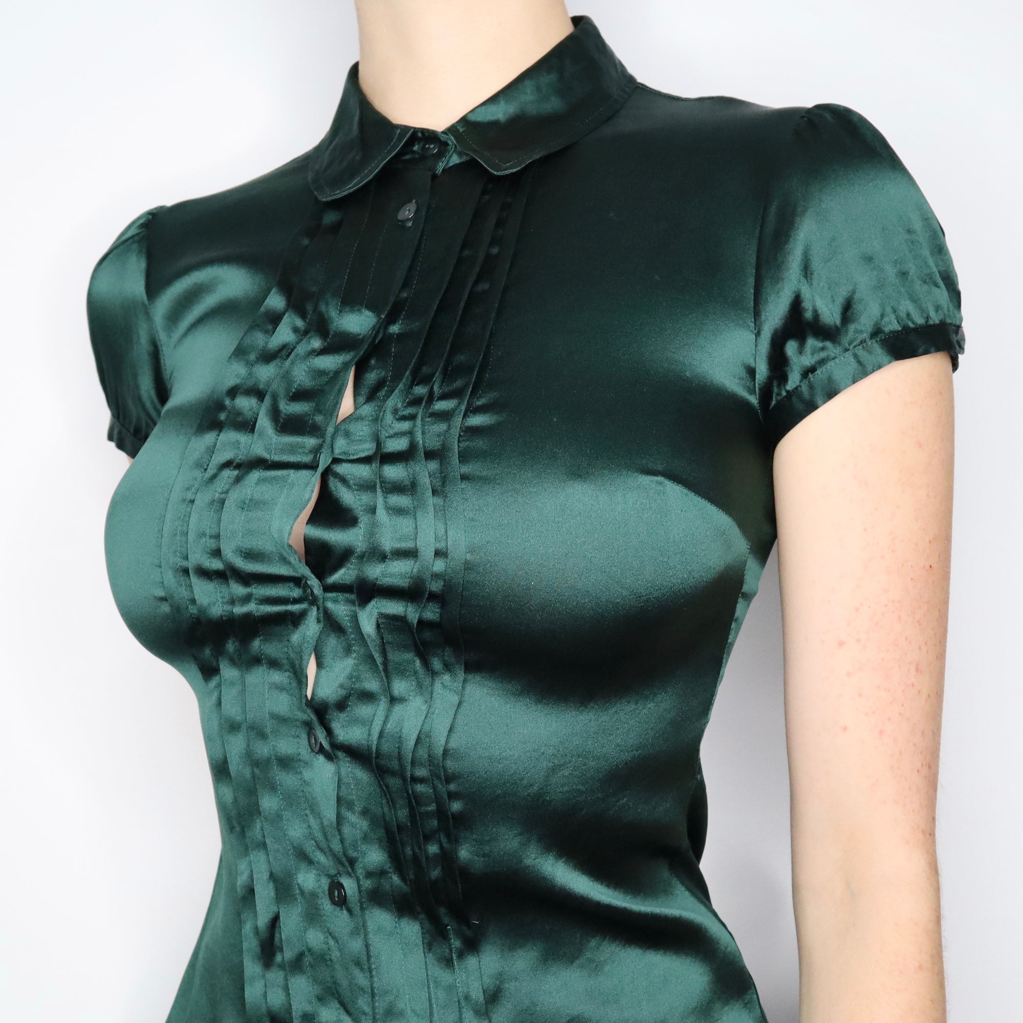 Vintage Y2K Evergreen Silk Button-Up Blouse