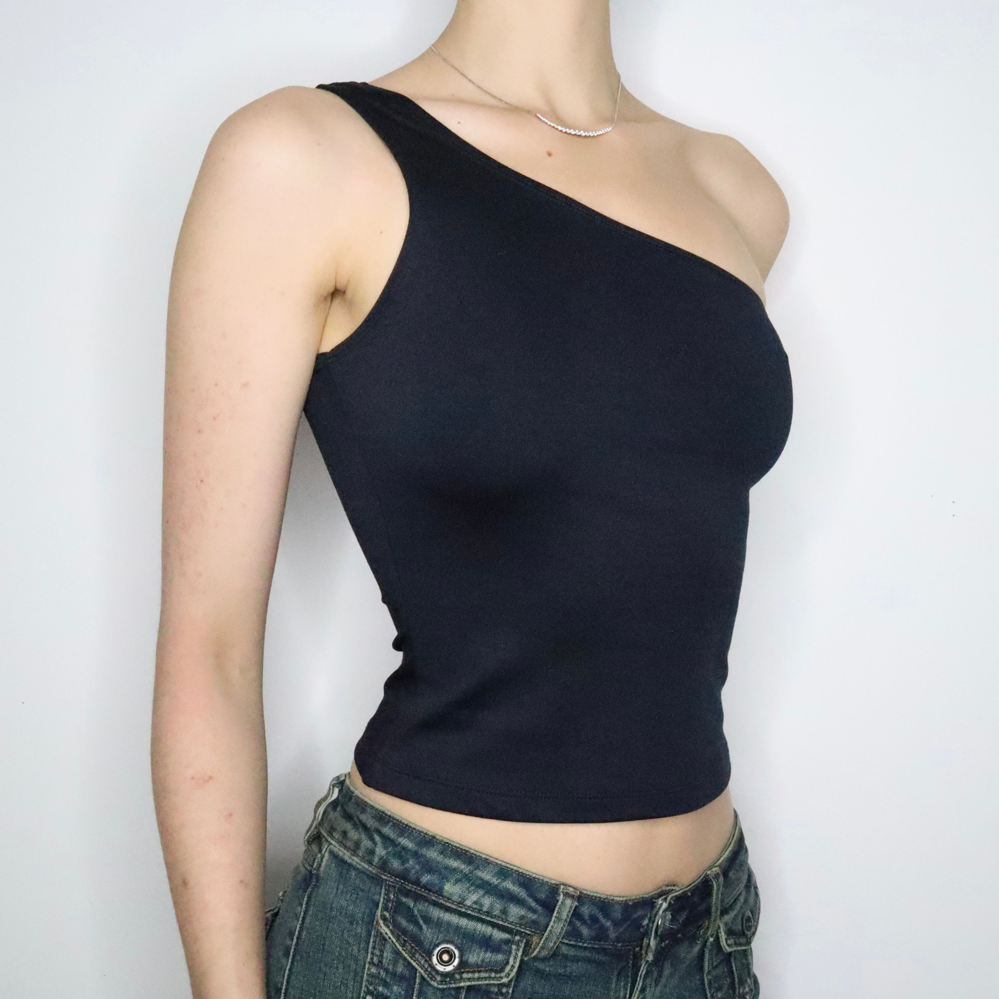 Navy One Shoulder Top (XS-S) - Imber Vintage