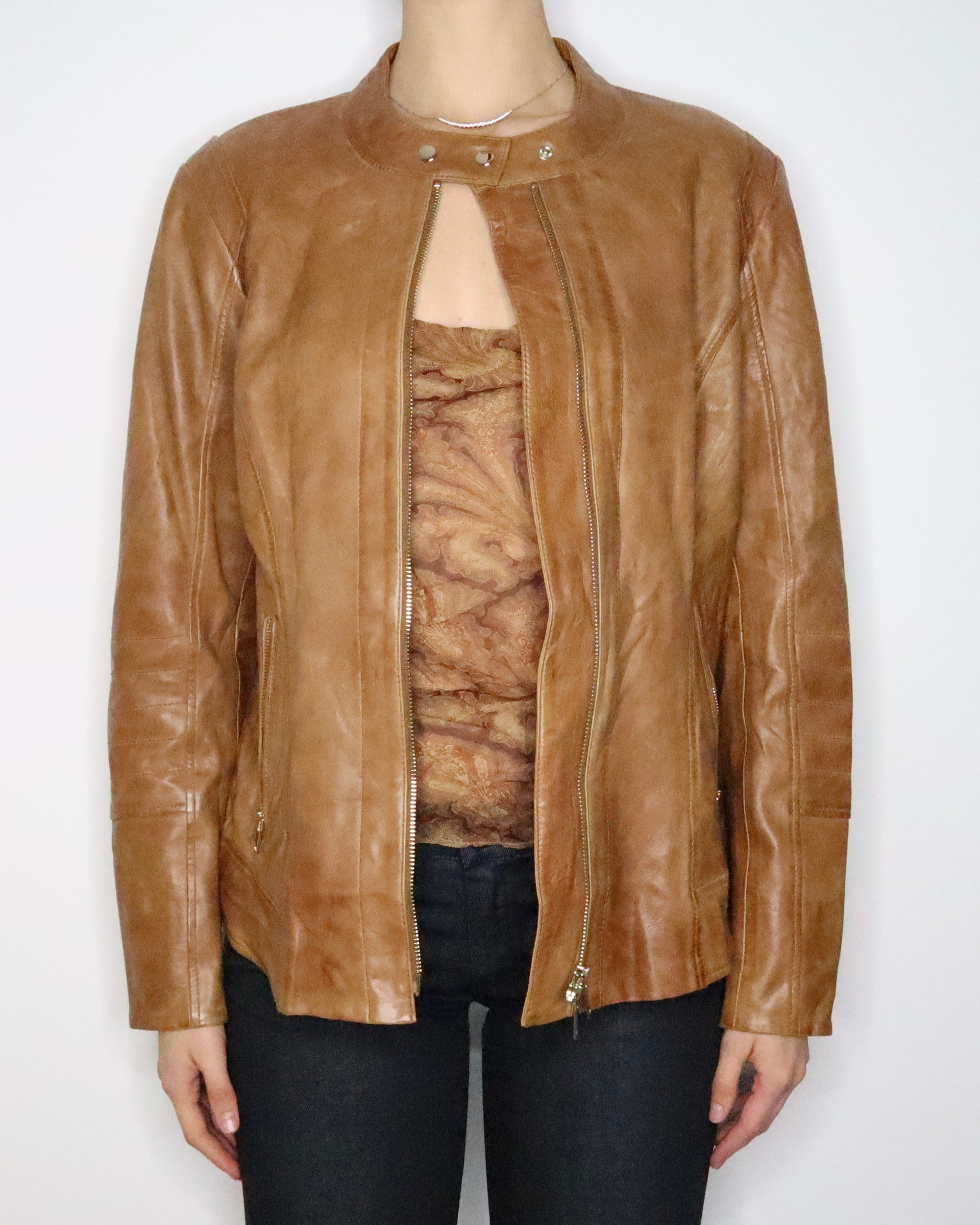 Brown Leather Moto Jacket (M-L) 