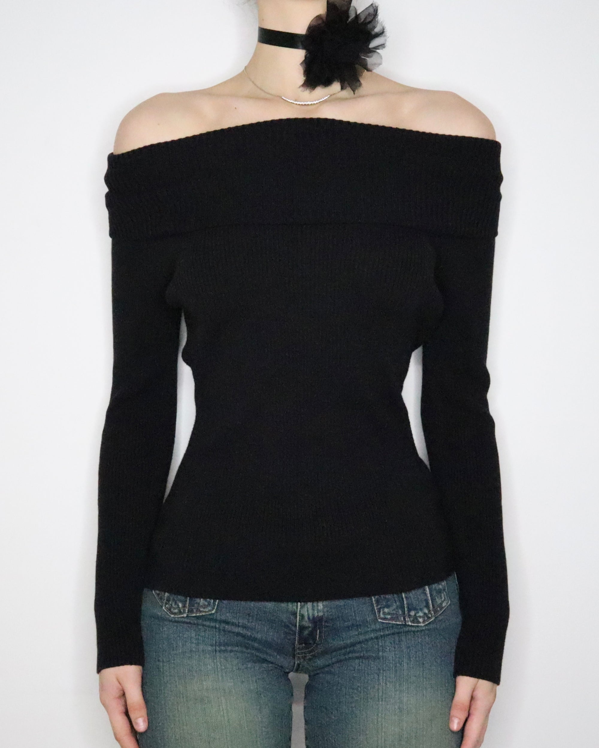 Black Off the Shoulder Sweater (XS-S) 