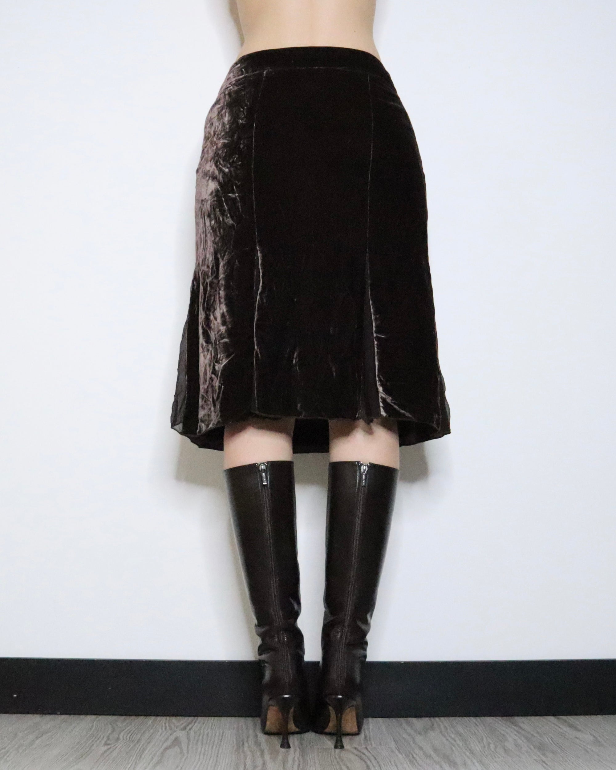 Brown Velvet Midi Skirt (XS-S) 
