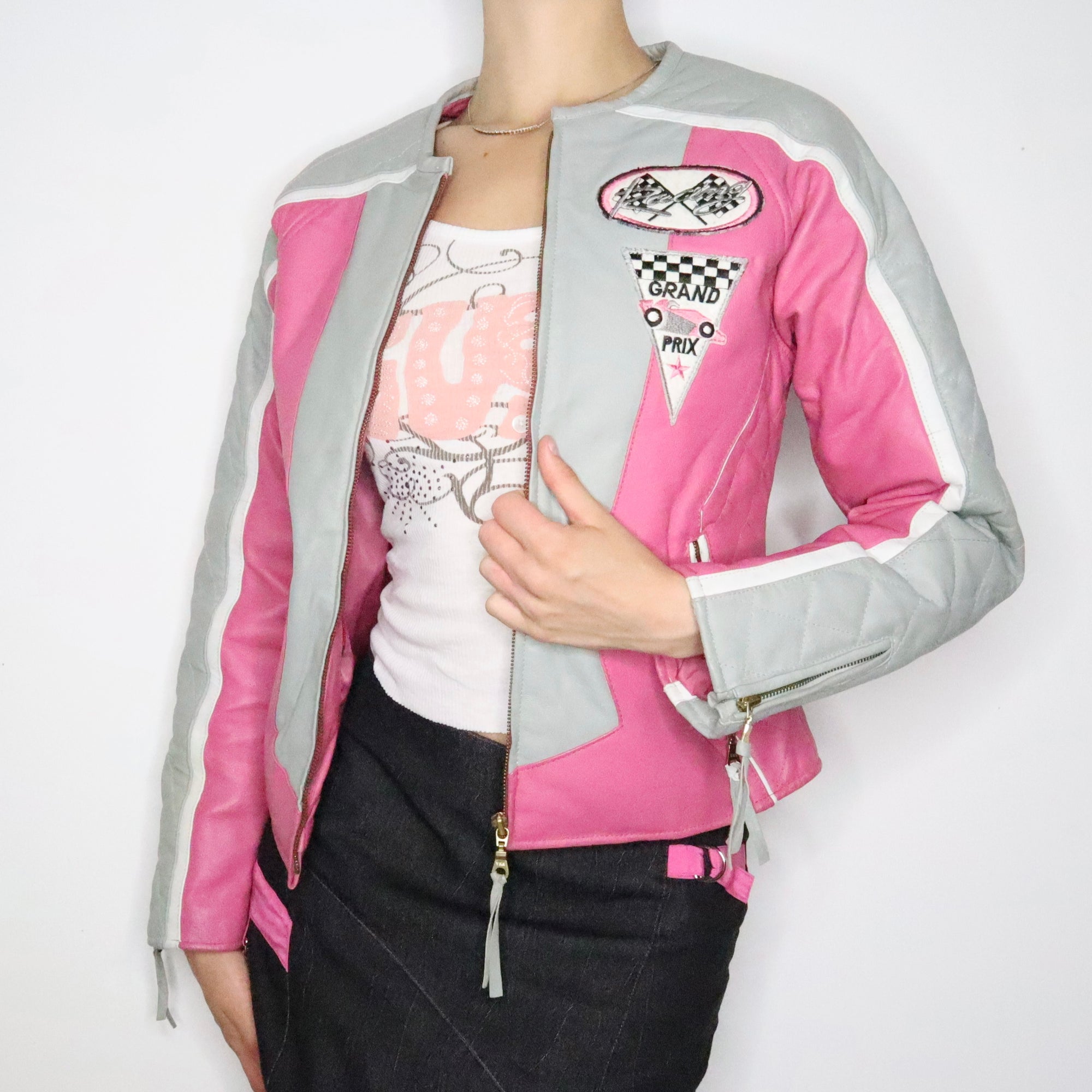 Pink Leather Racer Jacket (Small)